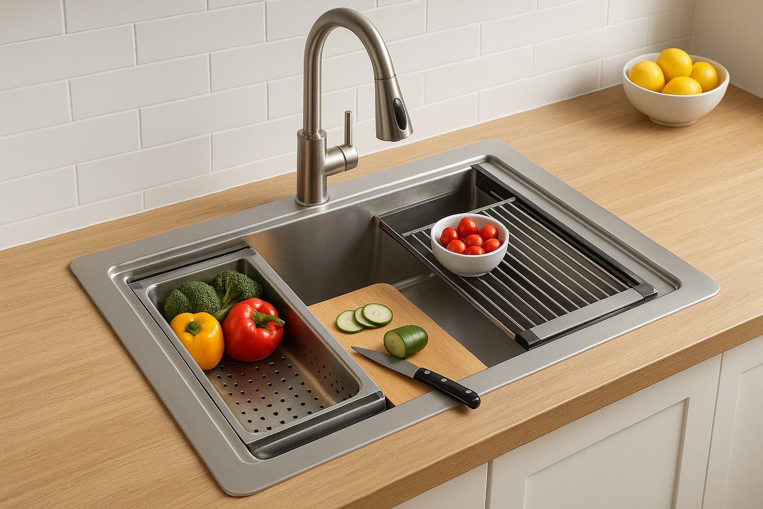 5. Workstation sink with built-in accessories