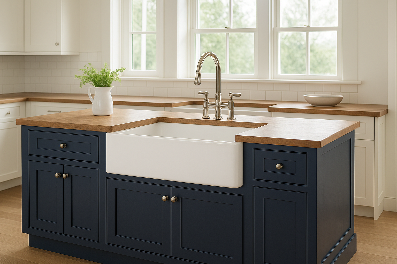 7. Apron-front farmhouse sink in the island