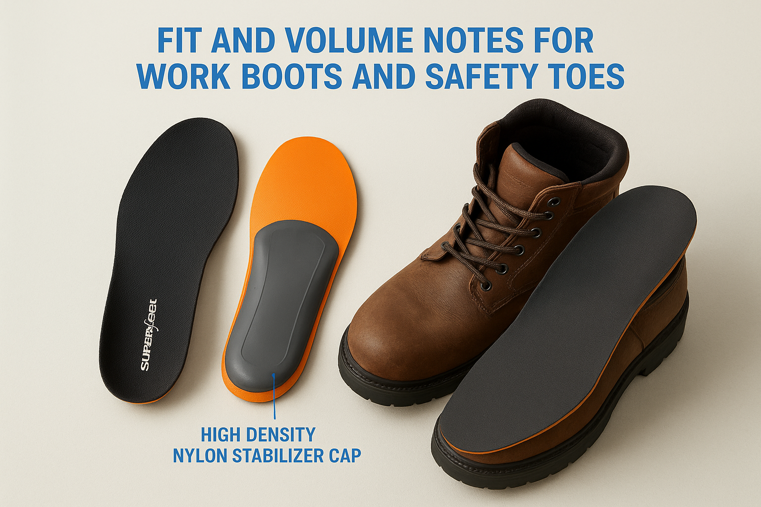 Fit and volume notes for work boots and safety toes