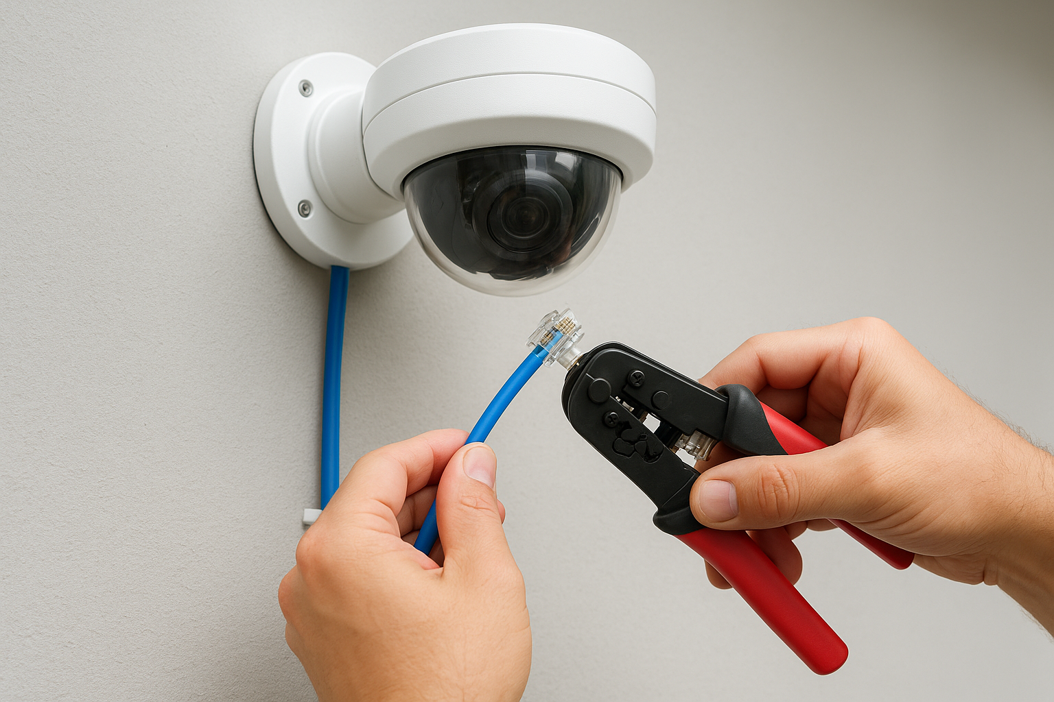 Pull and terminate the power and network cable
