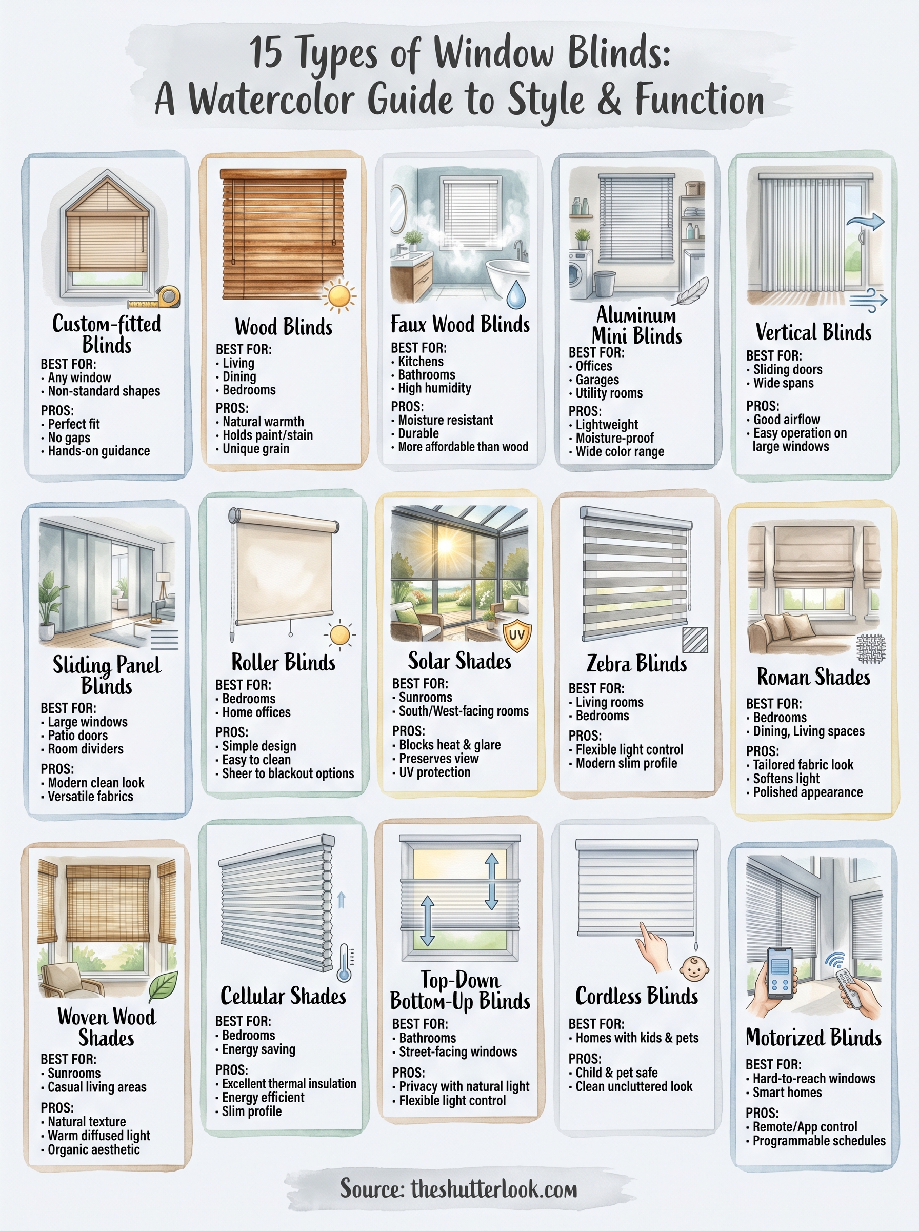 different types of blinds for windows infographic