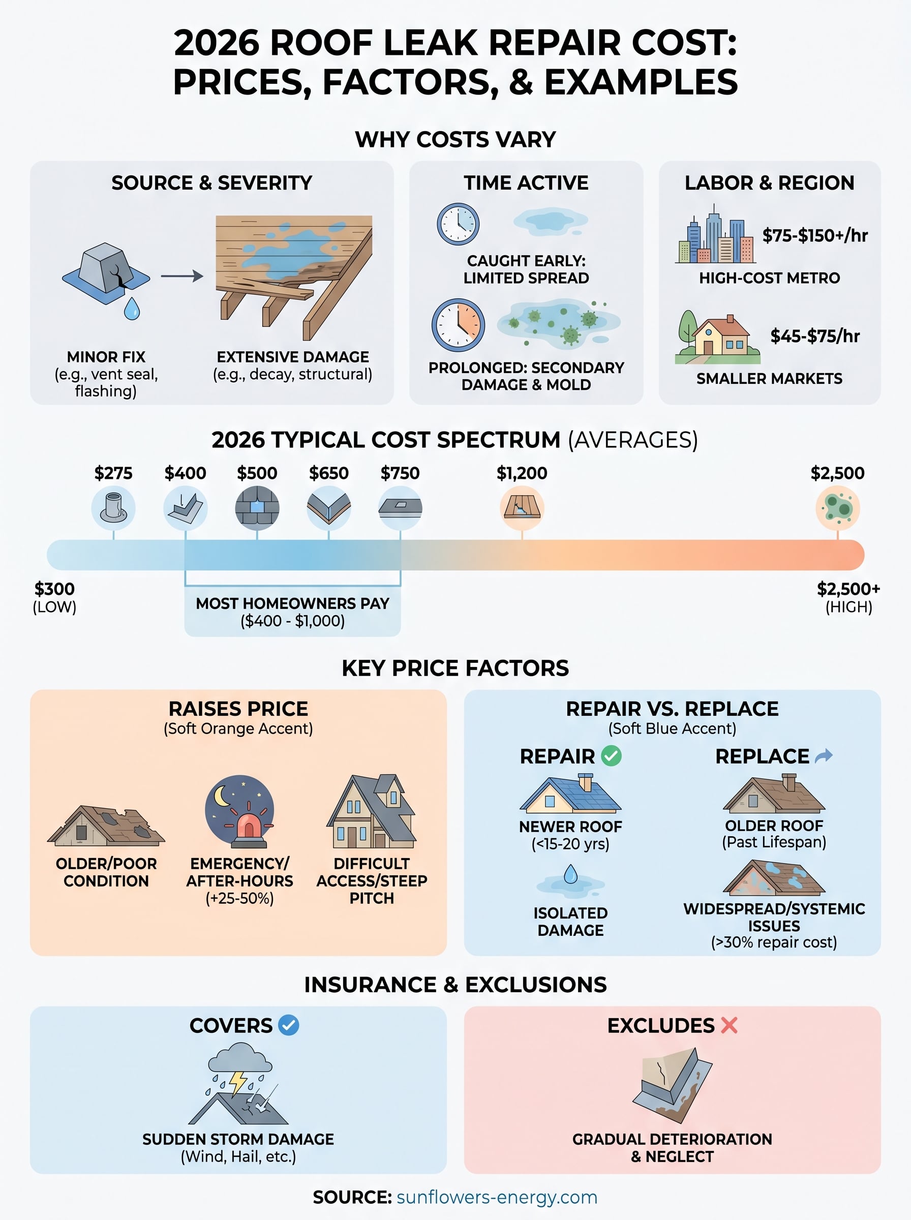 roof leak repair cost infographic