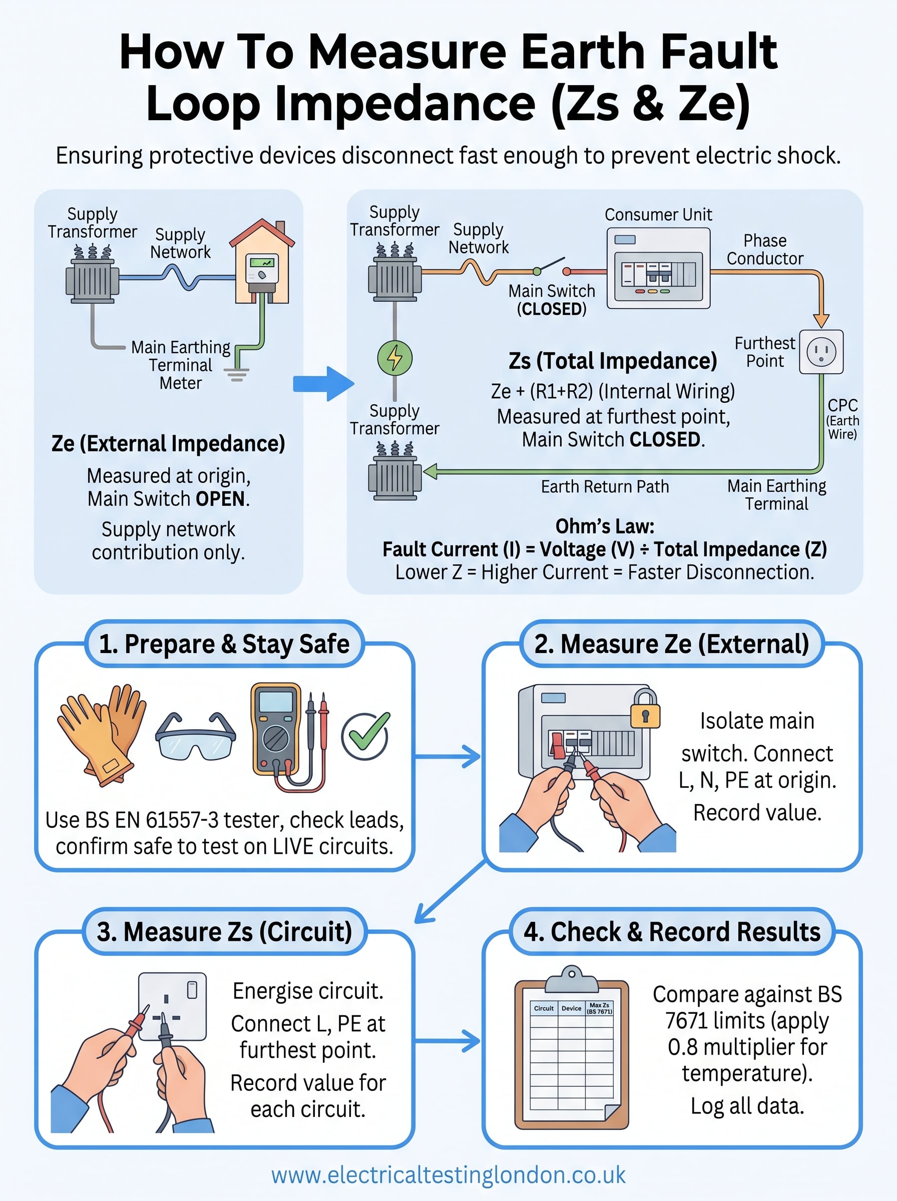 how to measure earth fault loop impedance infographic