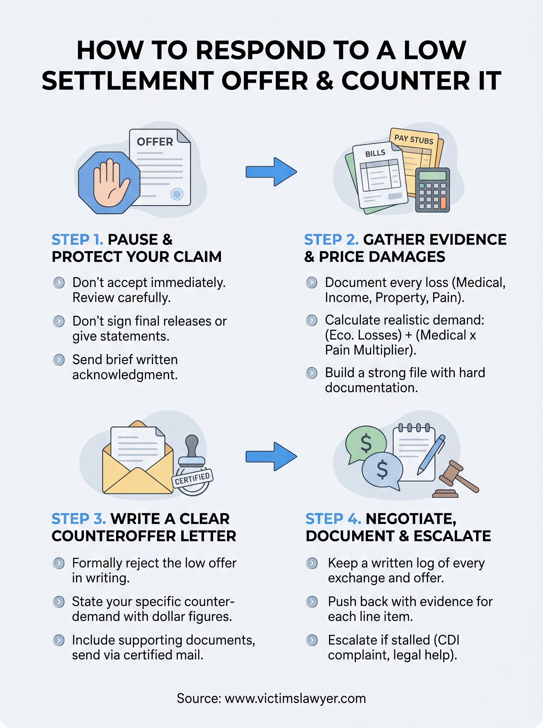 how to respond to a low settlement offer infographic