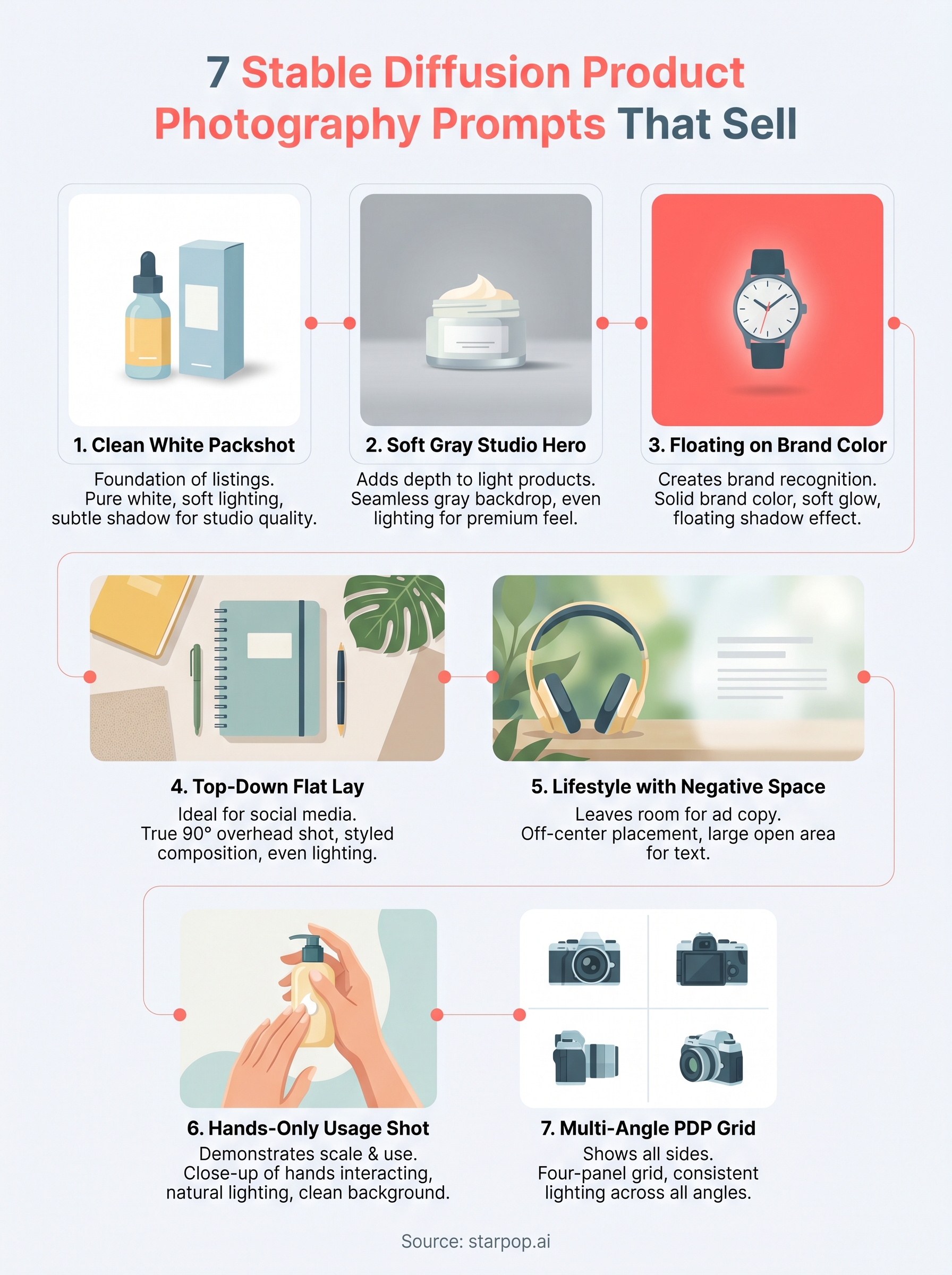 stable diffusion product photography prompts infographic