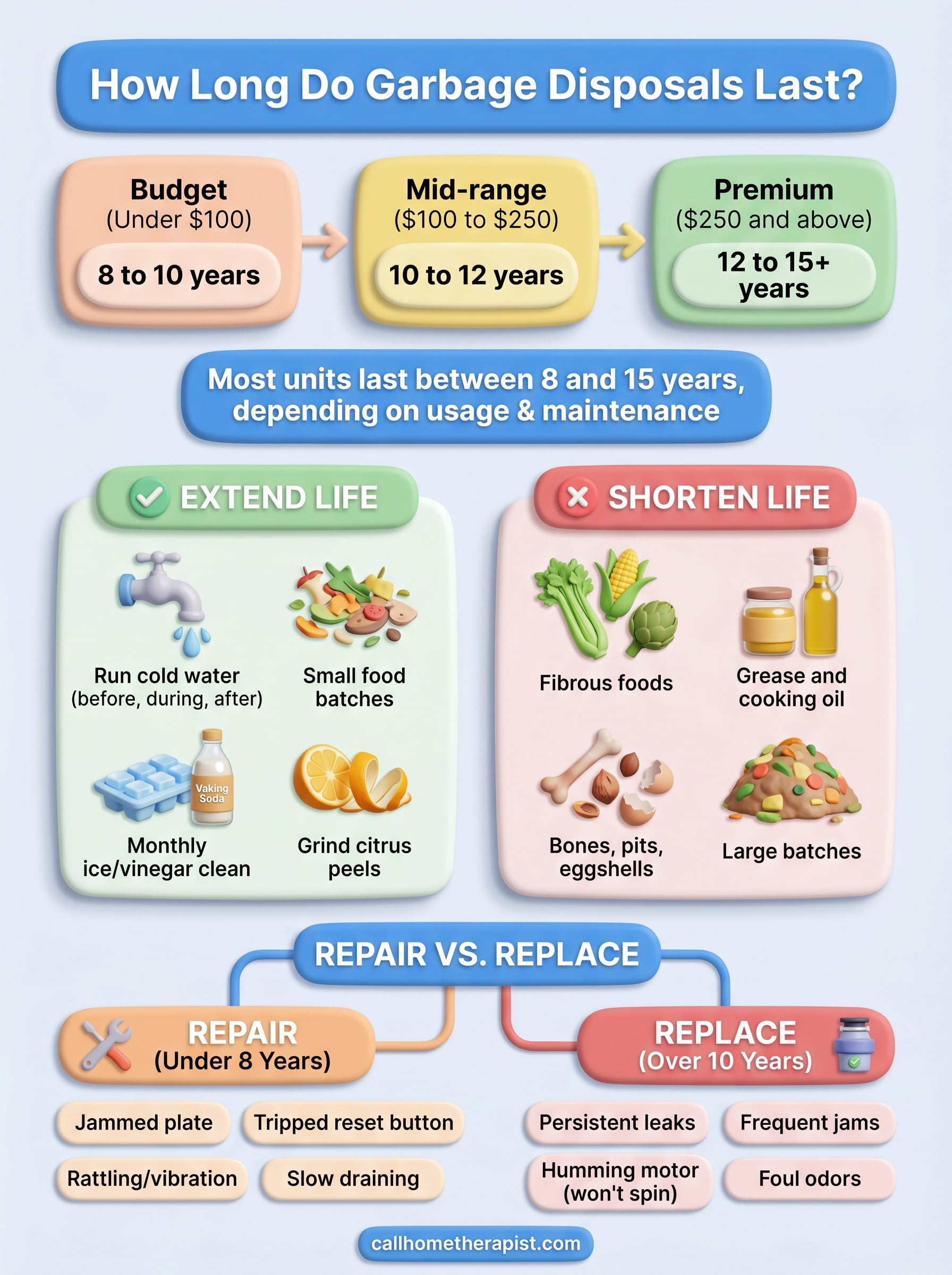 how long do garbage disposals last infographic