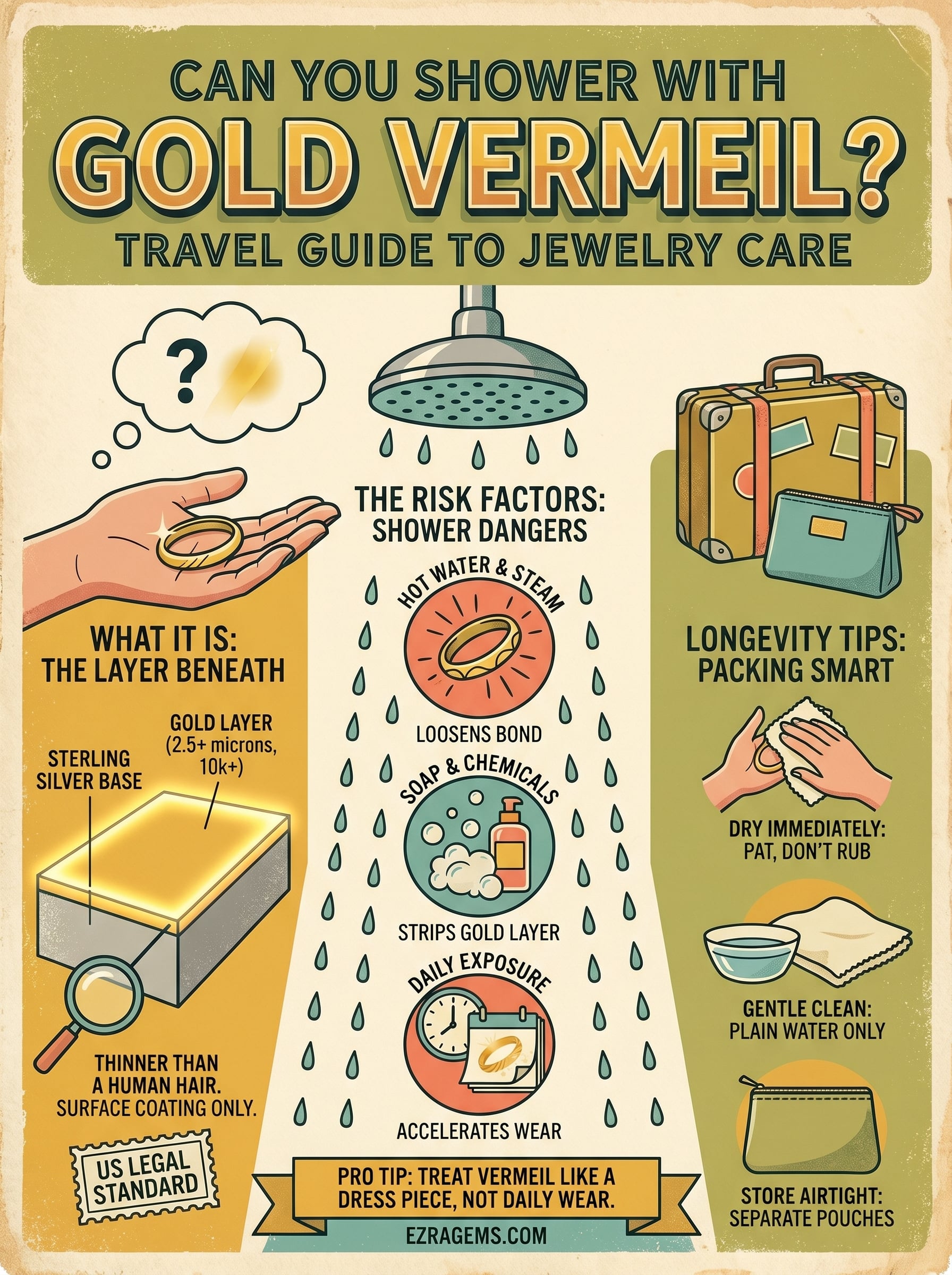 can you shower with gold vermeil jewelry infographic