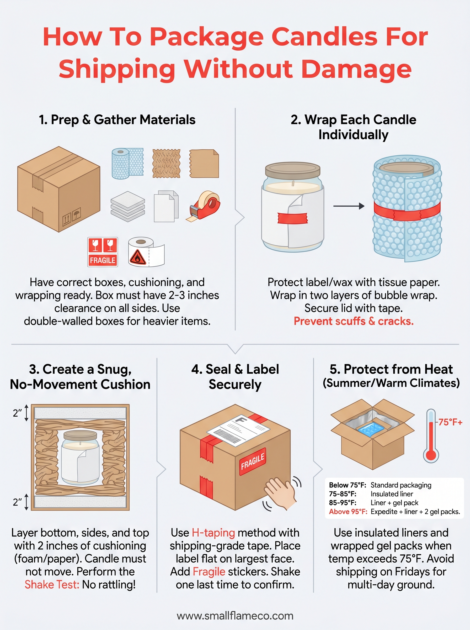 how to package candles for shipping infographic