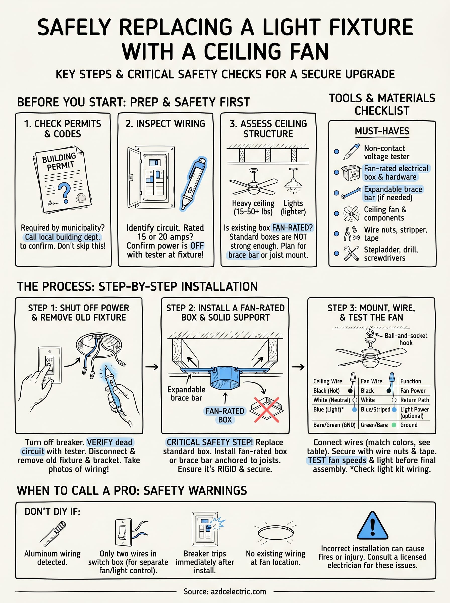 How To Replace A Light Fixture With A Ceiling Fan Safely ⚡ AZ DC Electric