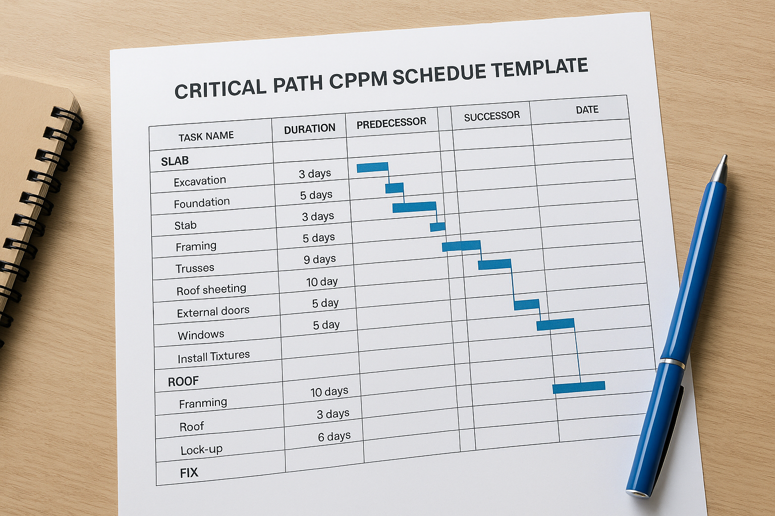 8. Critical path CPM schedule template