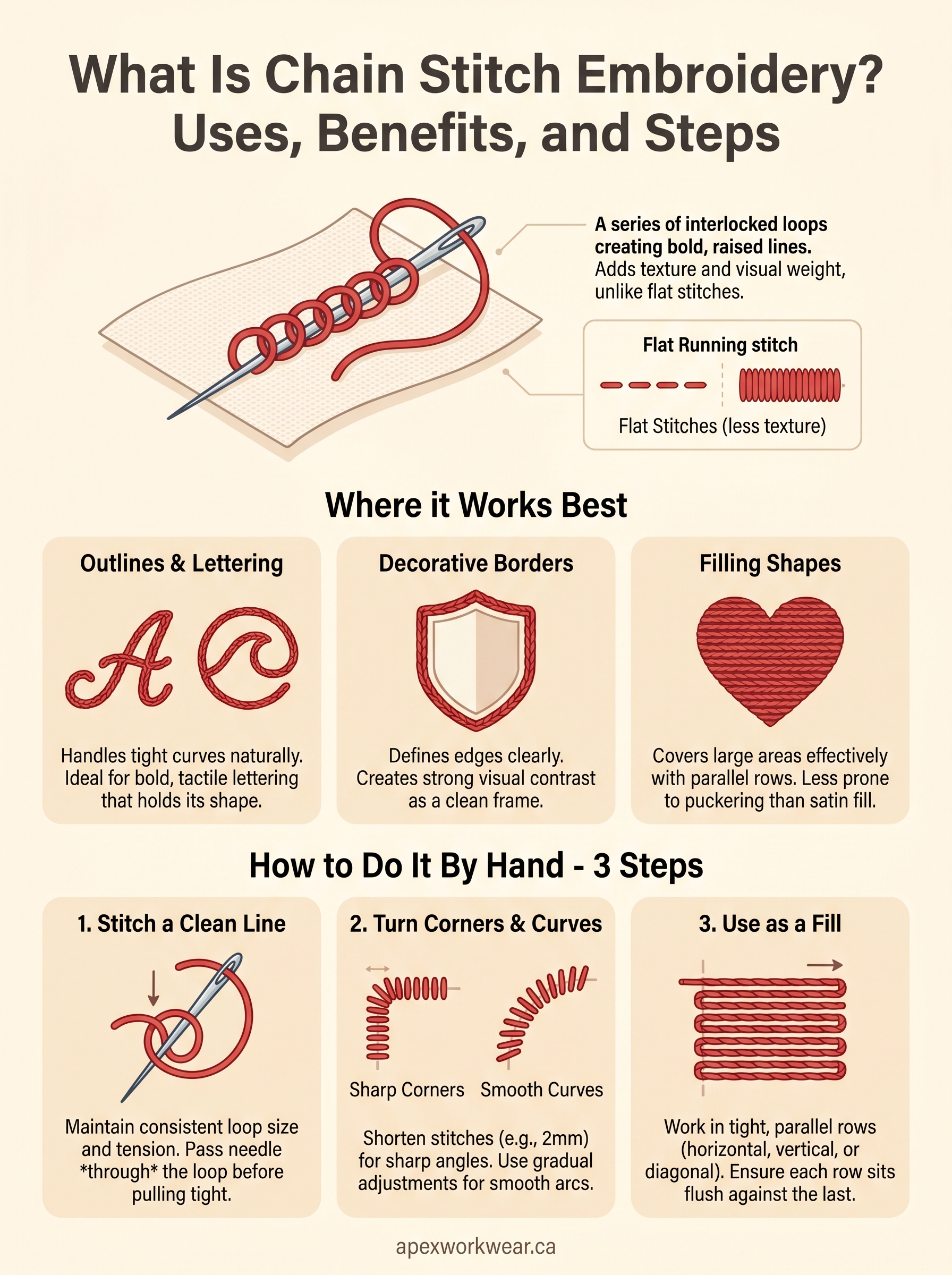 what is chain stitch embroidery infographic