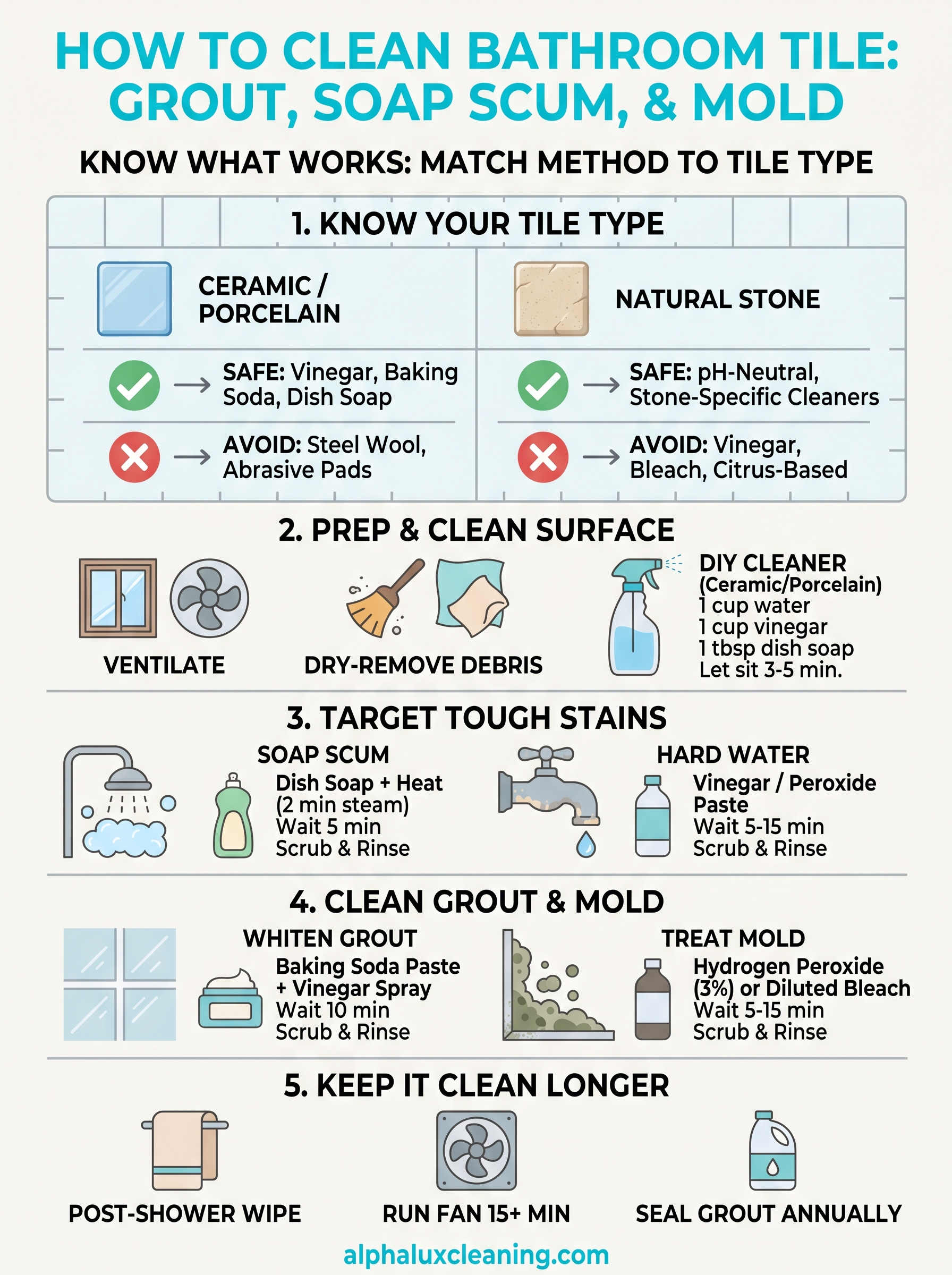 how to clean bathroom tile infographic