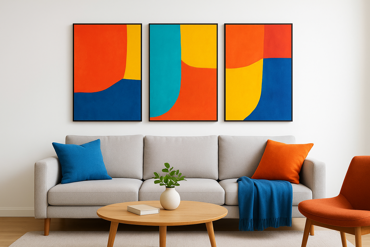 7. Go bold with a colorful modern triptych