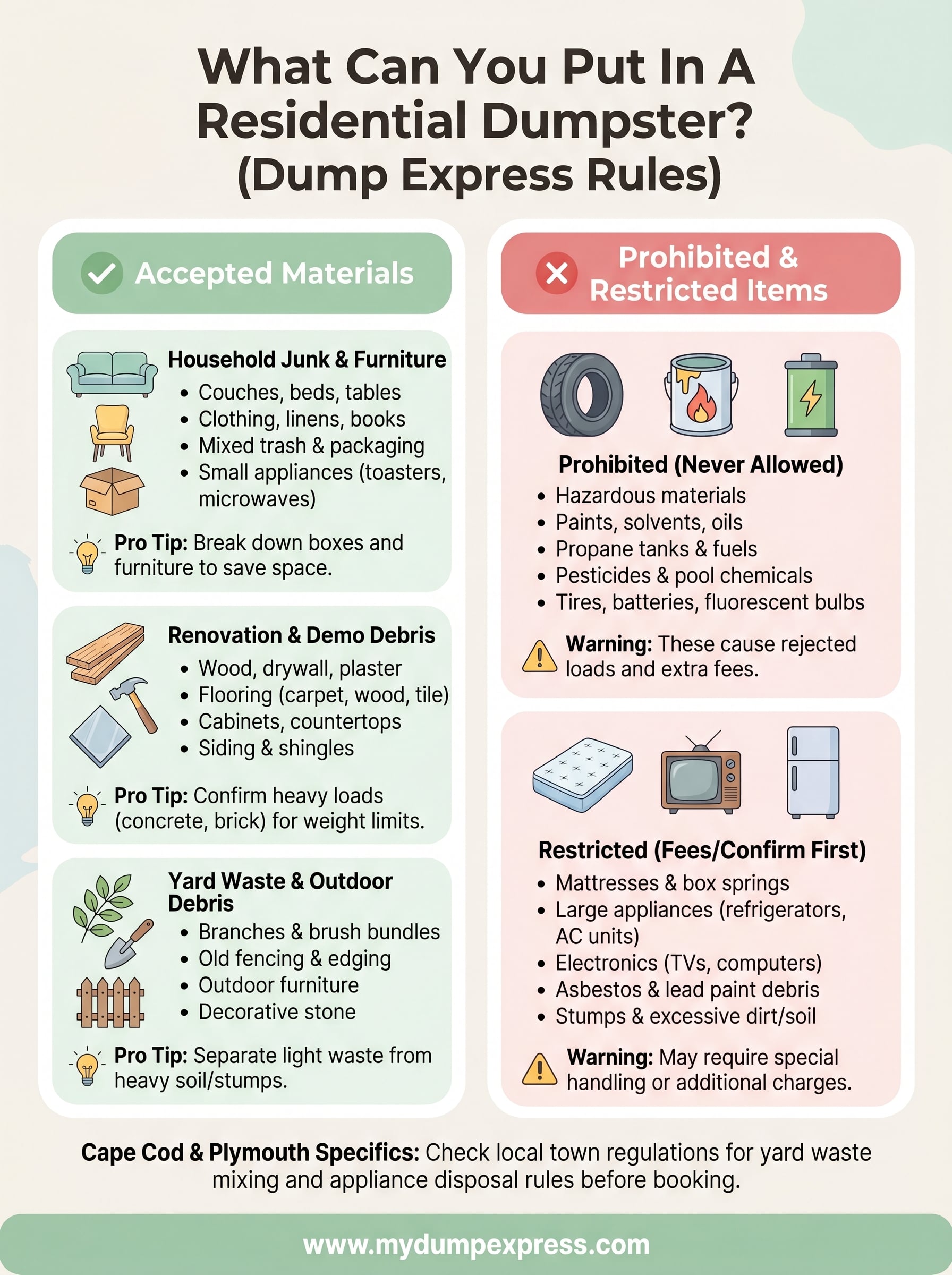 what can you put in a residential dumpster infographic