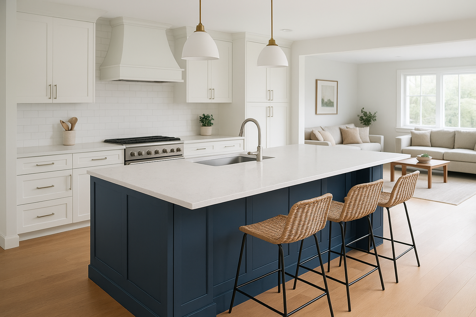 2. L-shaped kitchen island for open flow