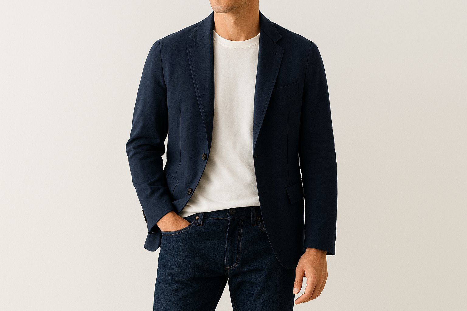 6. Unstructured navy blazer