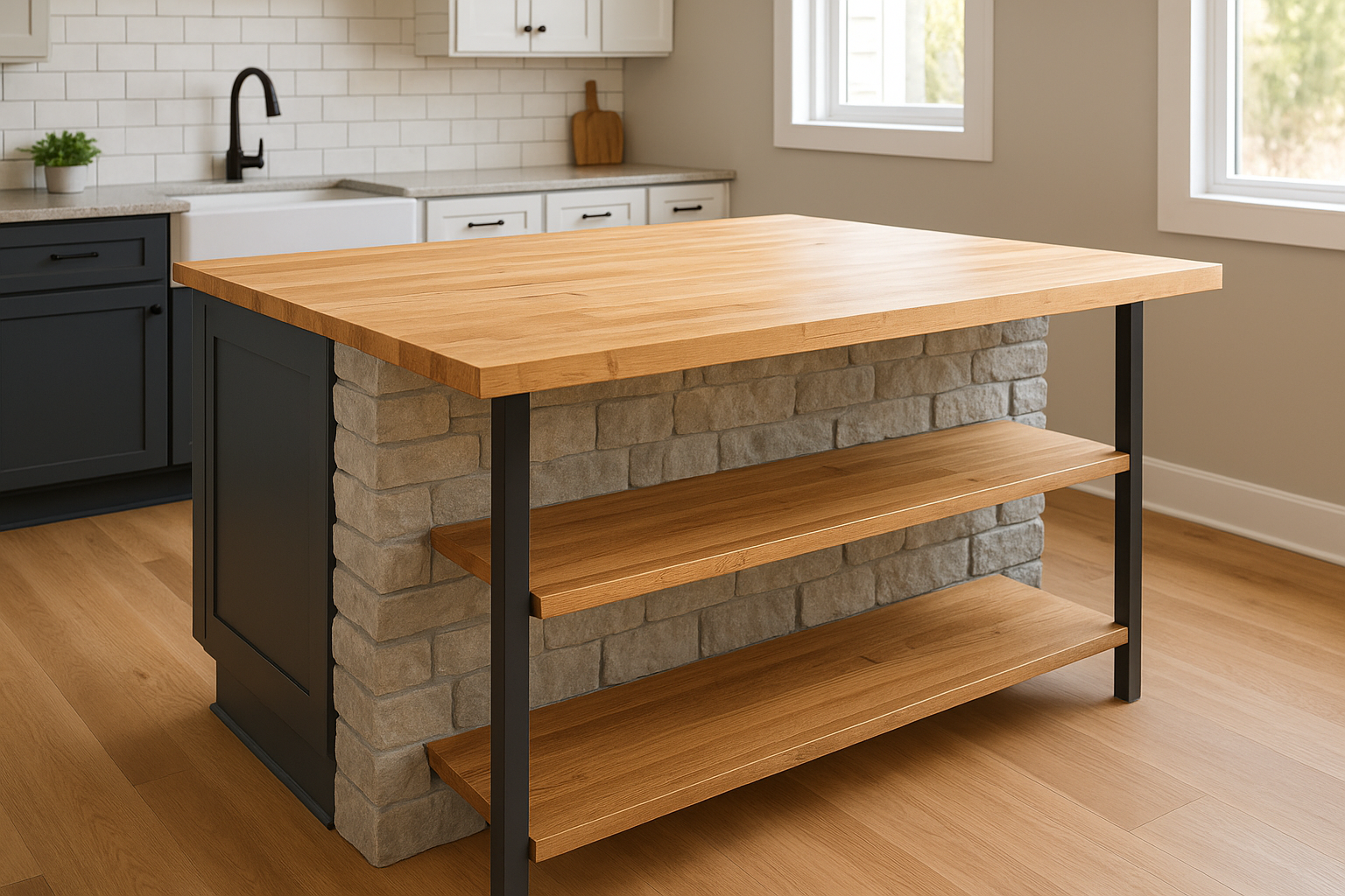 14. Island that mixes materials for contrast