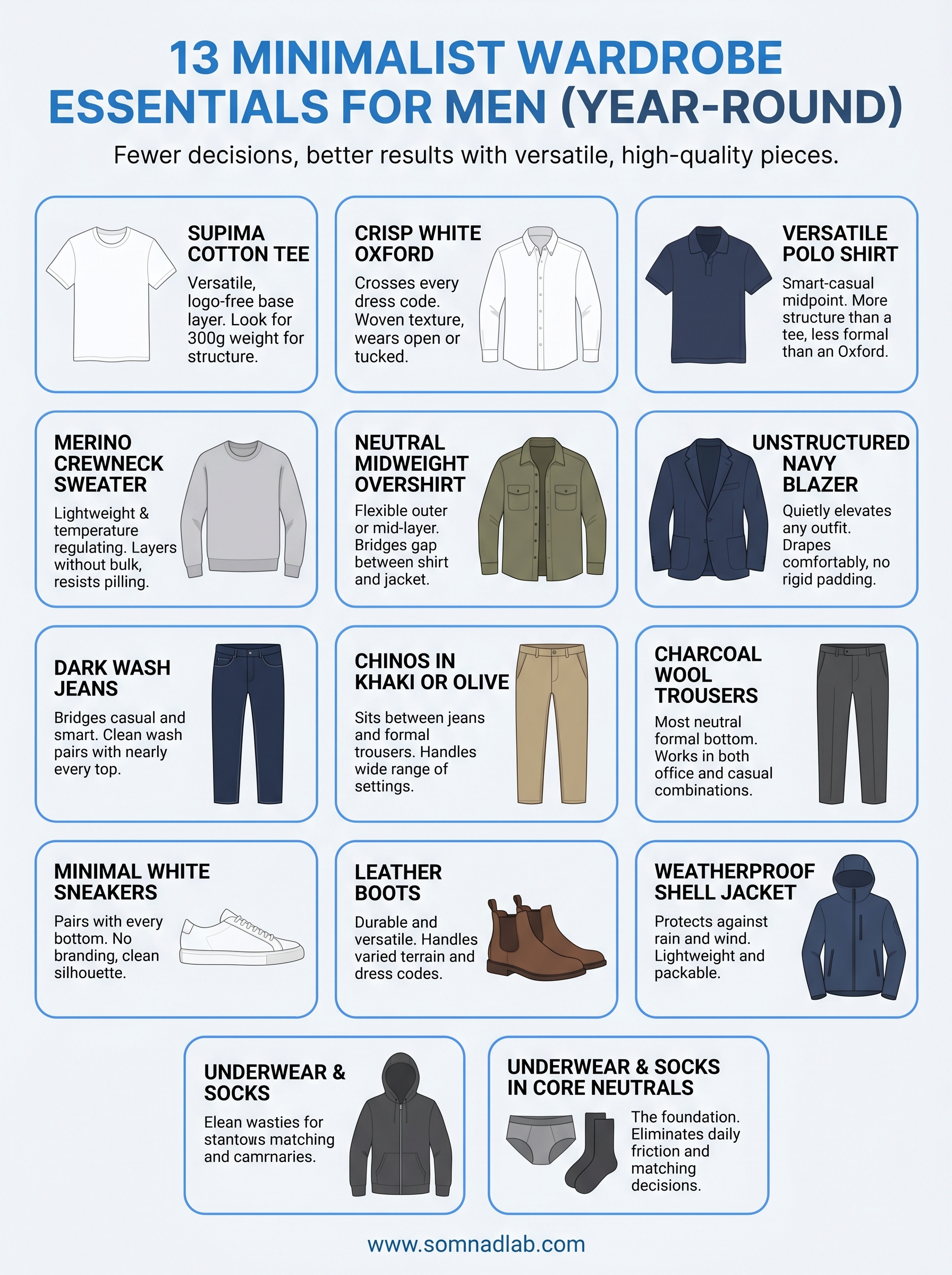 minimalist wardrobe essentials men infographic