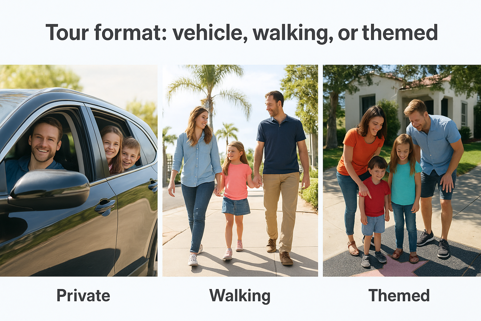 Tour format: vehicle, walking, or themed