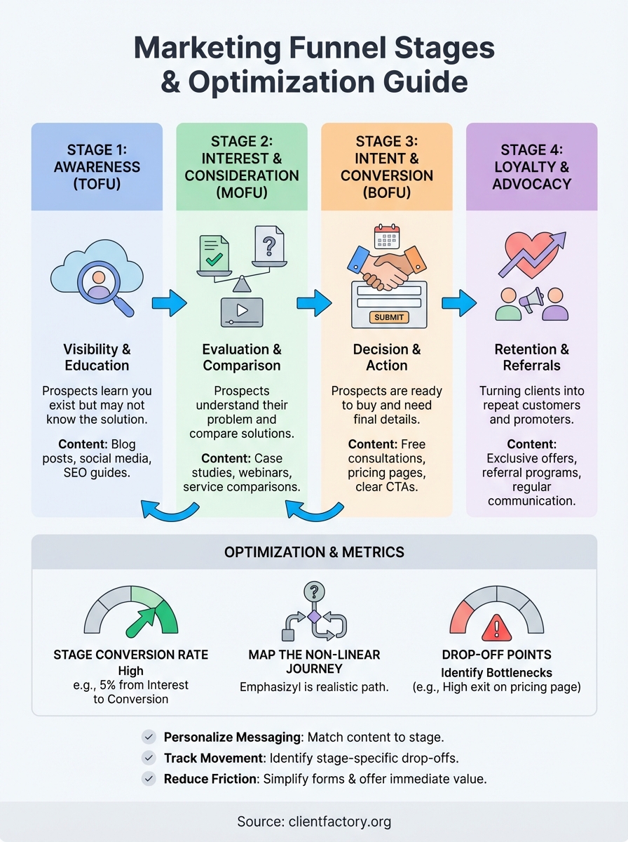 marketing funnel stages infographic