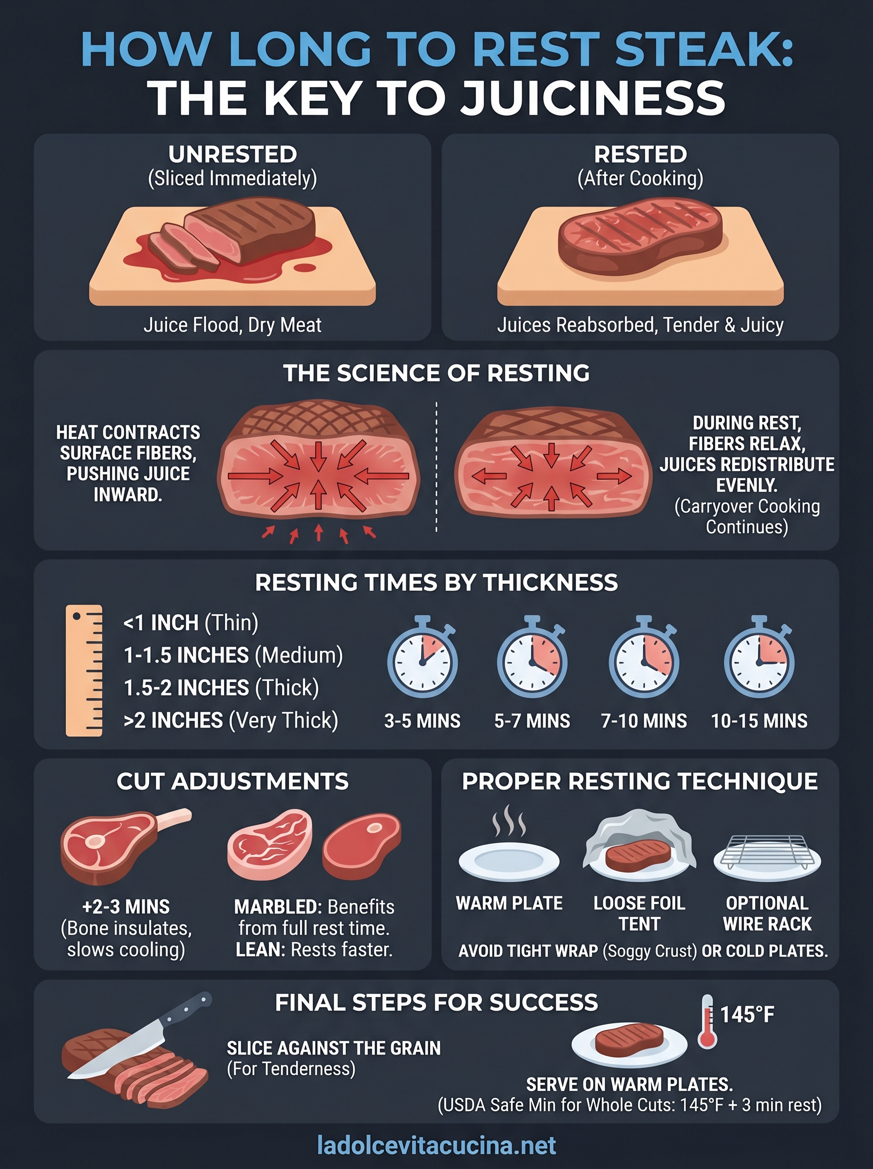 how long to rest steak after cooking infographic