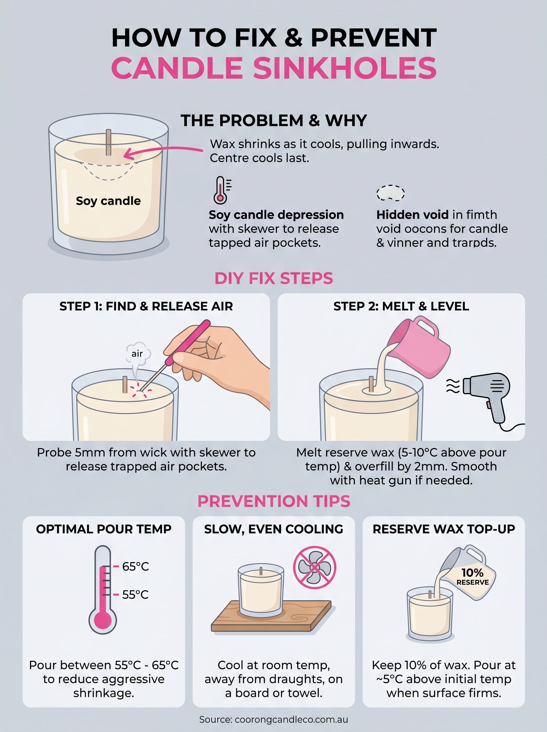 how to fix sinkholes in candles infographic