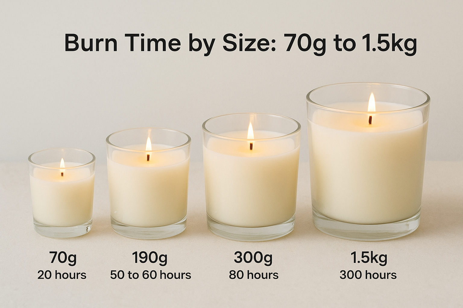 Burn Time by Size: 70g to 1.5kg