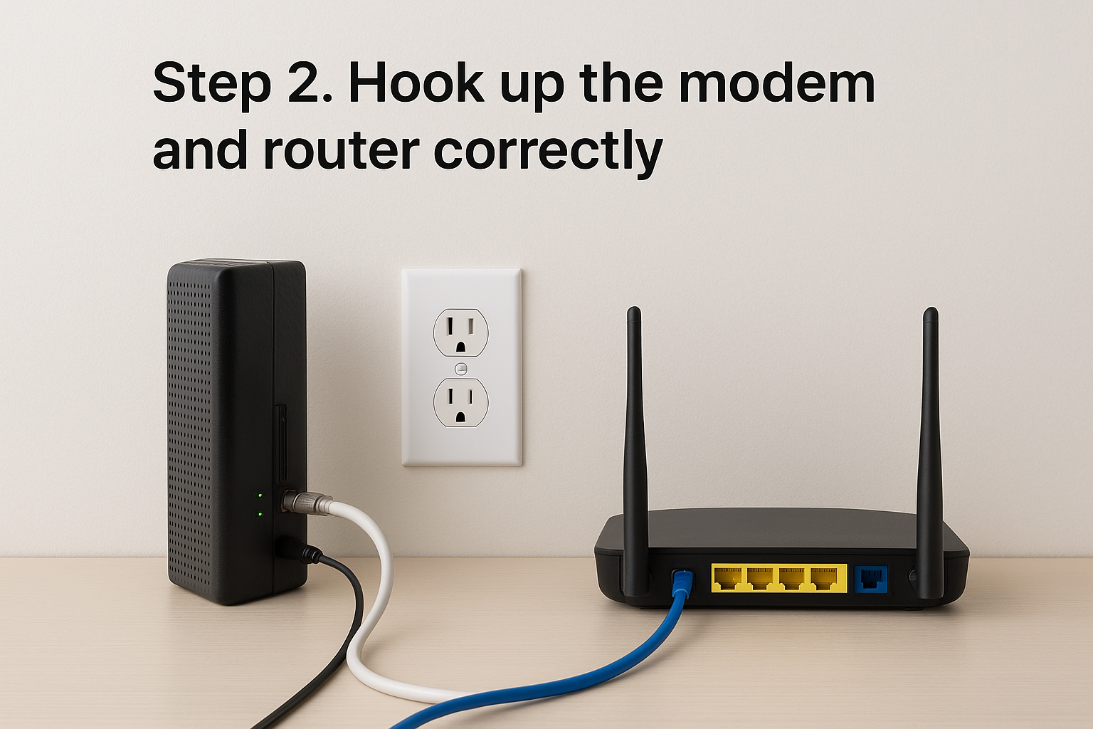 Step 2. Hook up the modem and router correctly