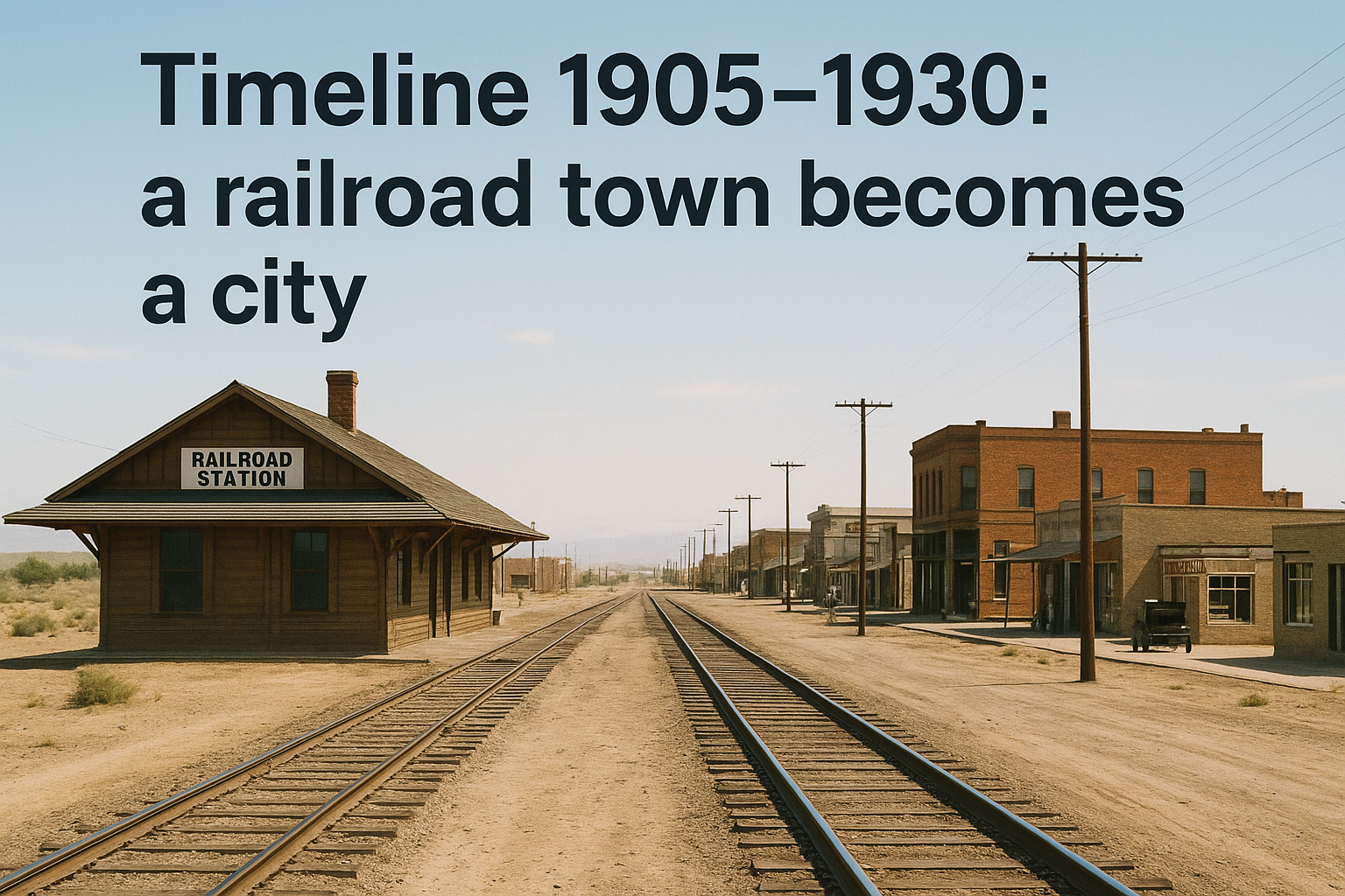 Timeline 1905–1930: a railroad town becomes a city