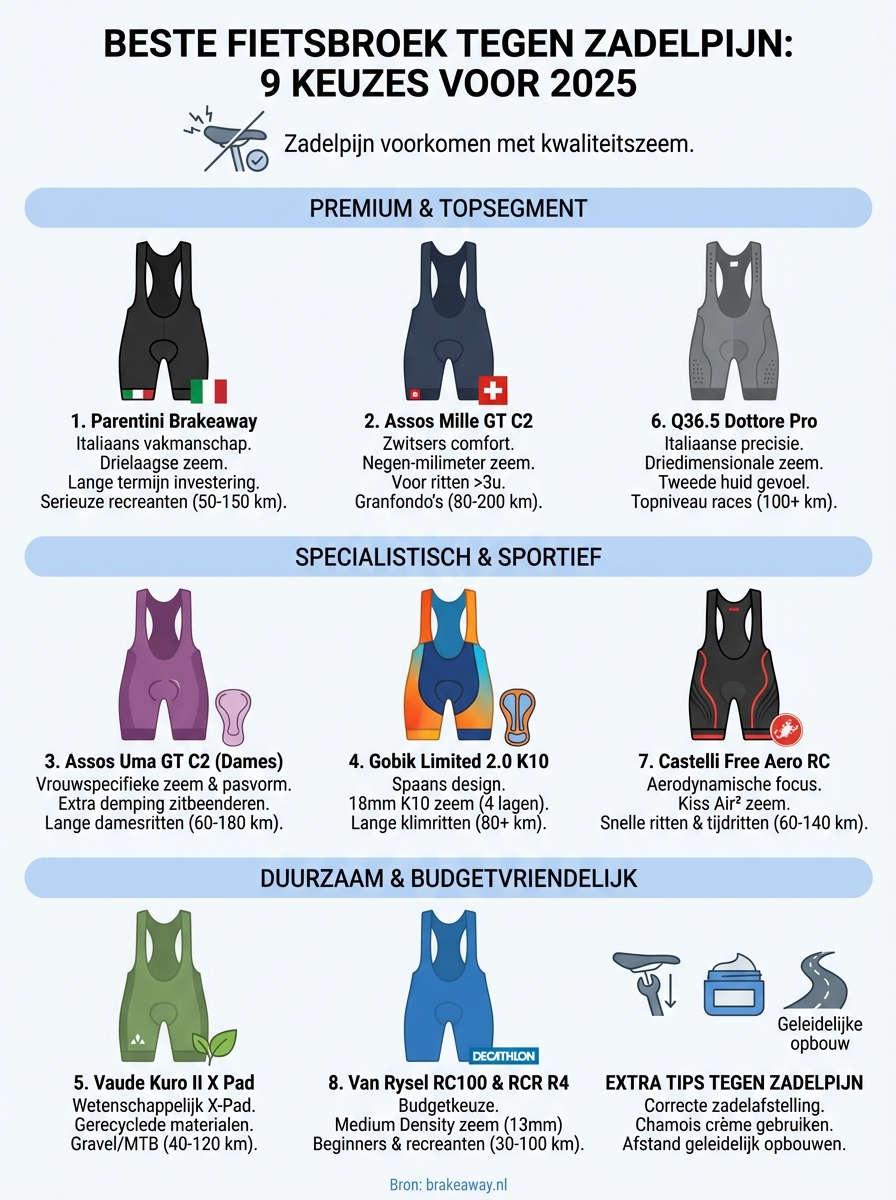 beste fietsbroek tegen zadelpijn infographic