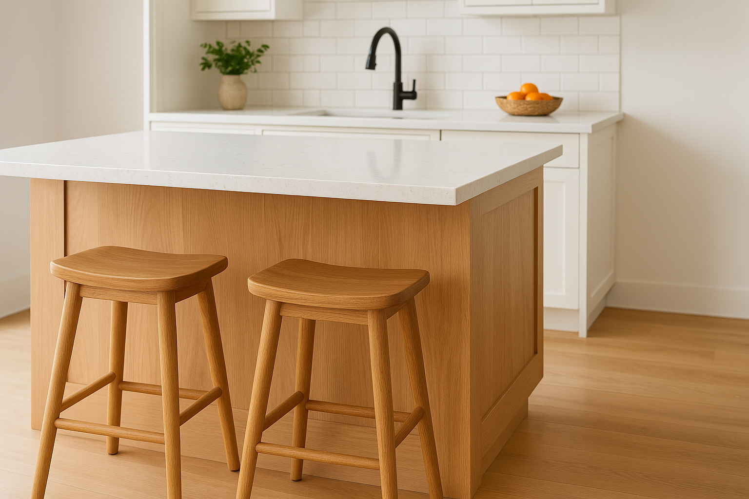 3. Use end-cap seating to fit two stools in tight layouts