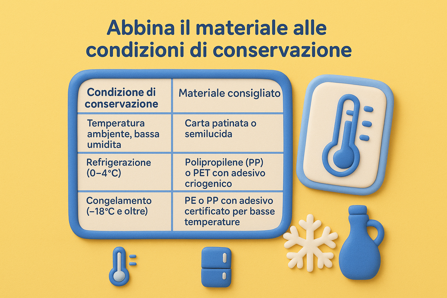 Abbina il materiale alle condizioni di conservazione