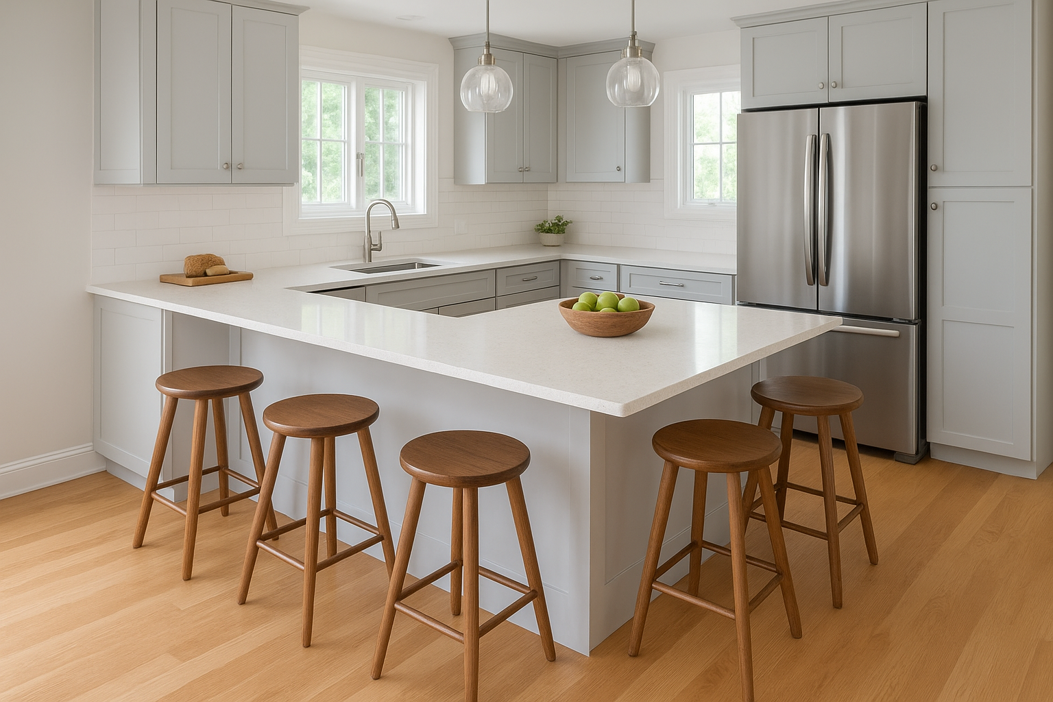 4. Build an L-shaped island to separate prep and seating
