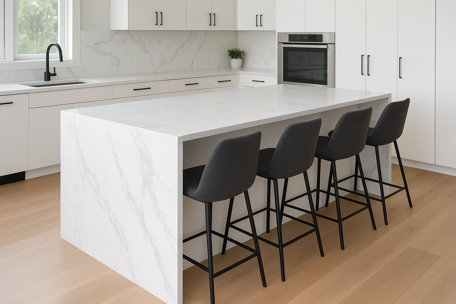 6. Pick a waterfall-edge island for a clean, modern look