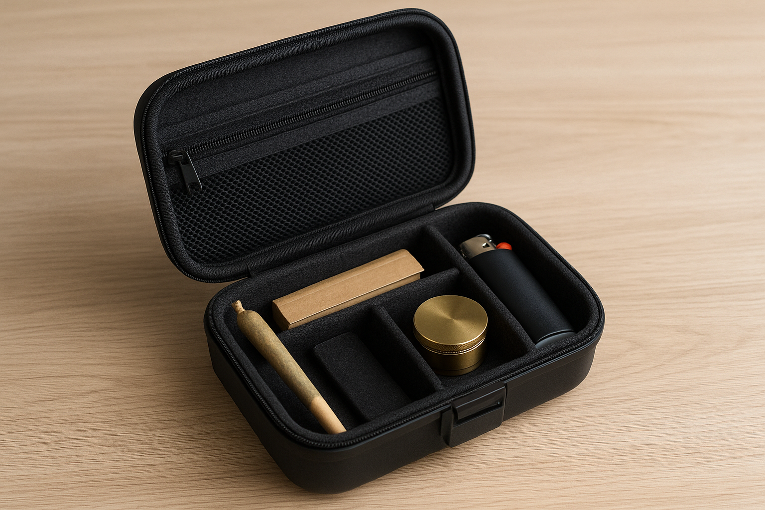 3. Smell-proof hard-shell stash case with organizer