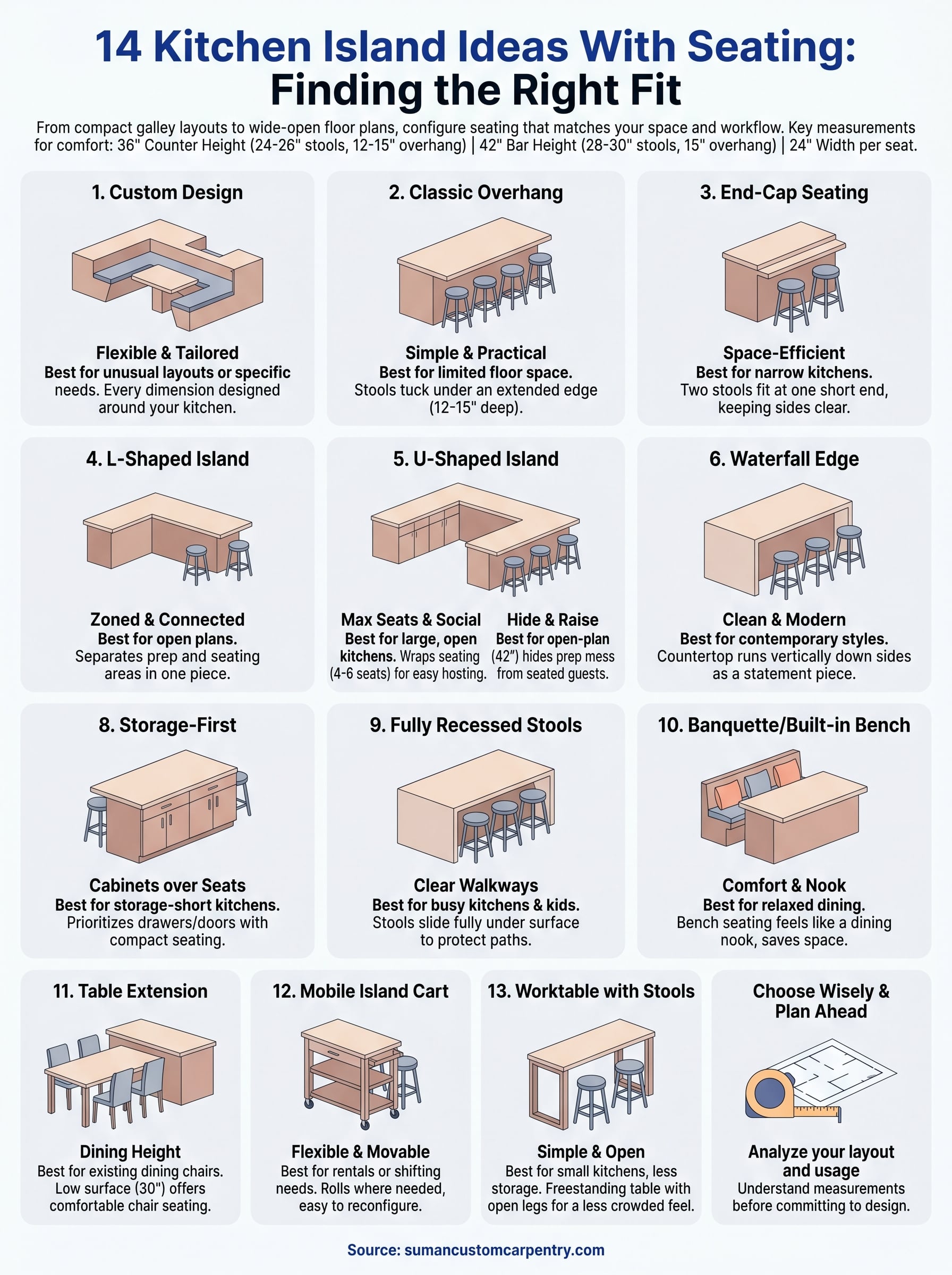kitchen island ideas with seating infographic