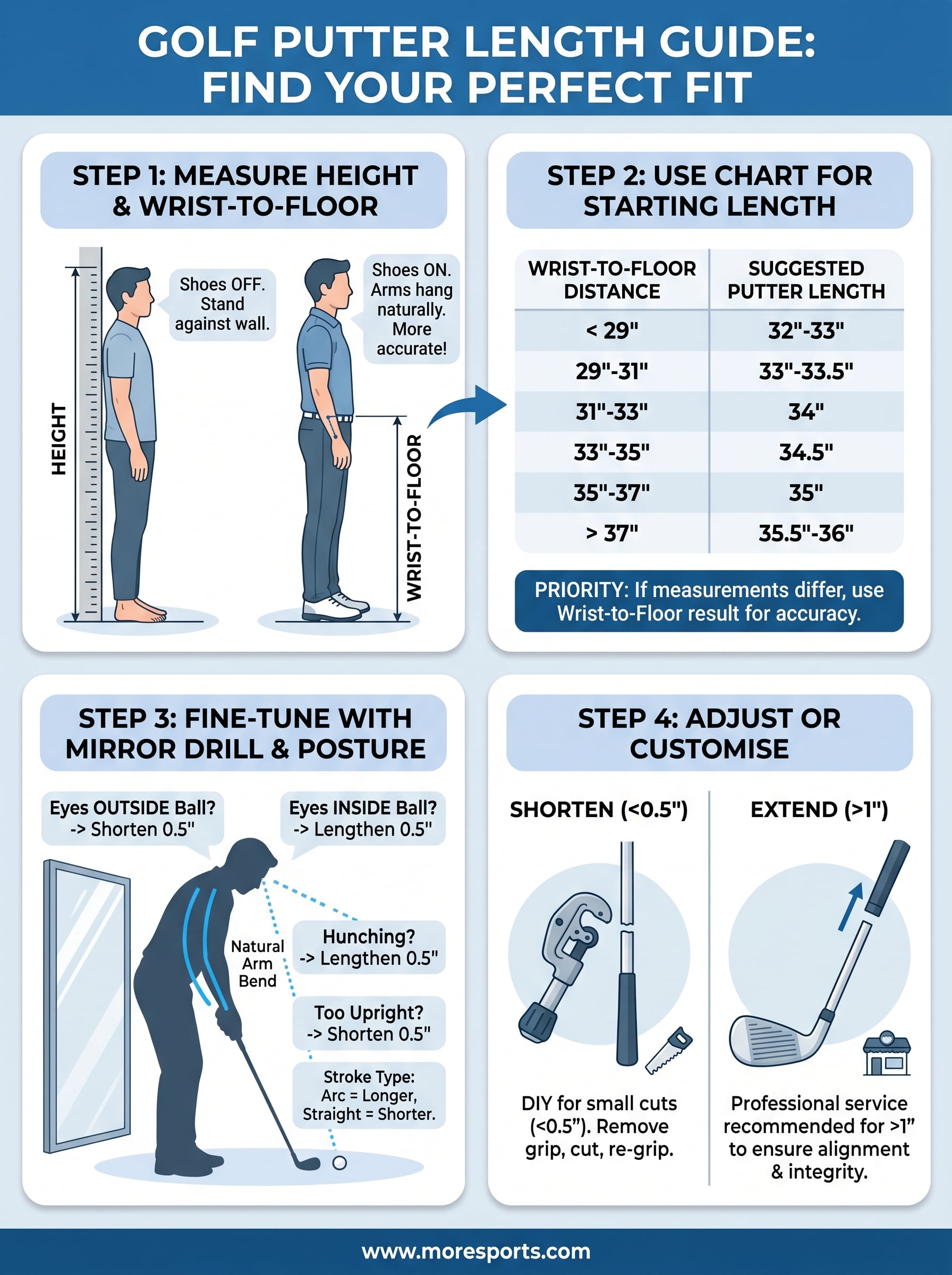 golf putter length guide infographic