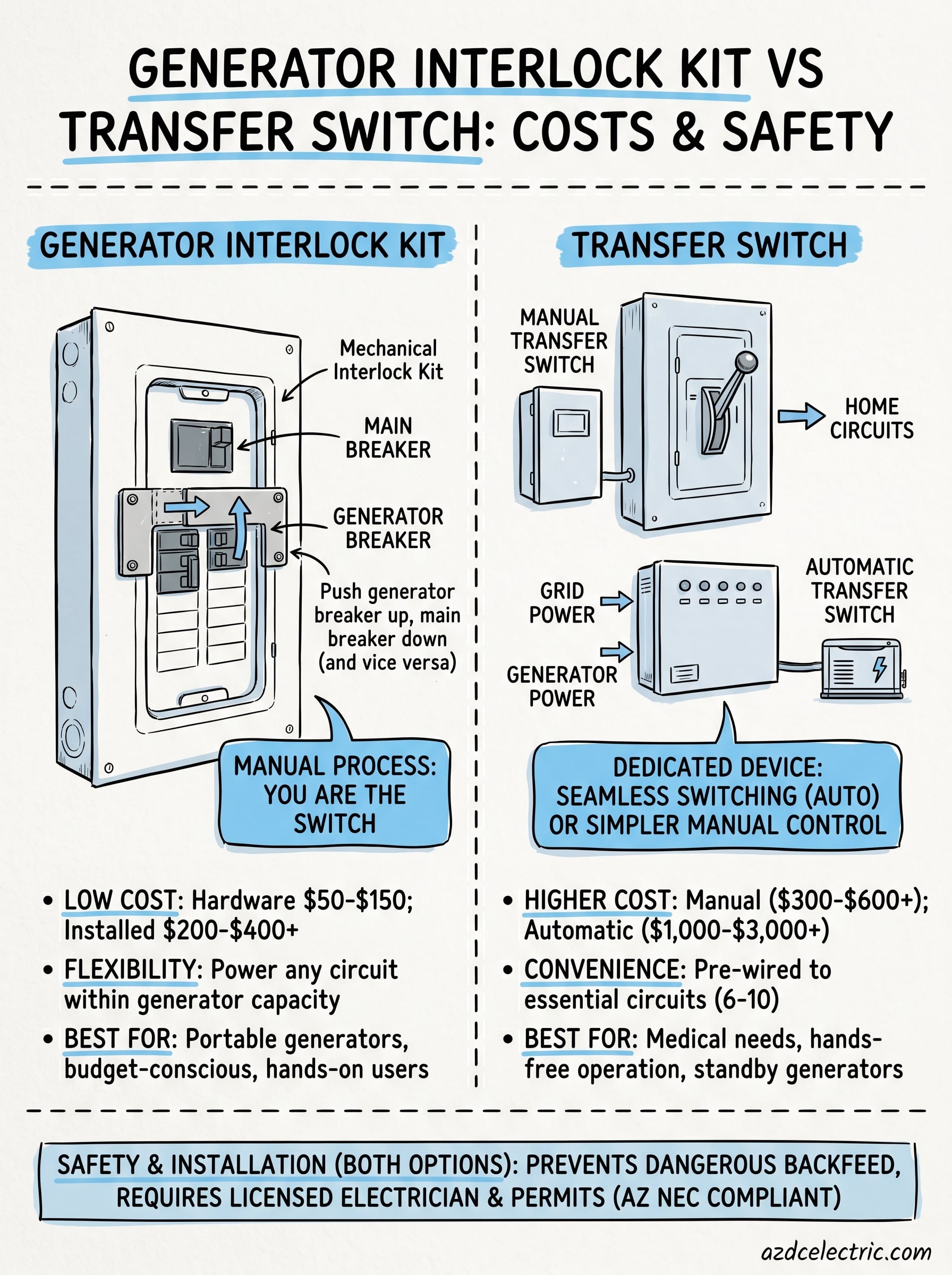 generator interlock kit vs transfer switch infographic