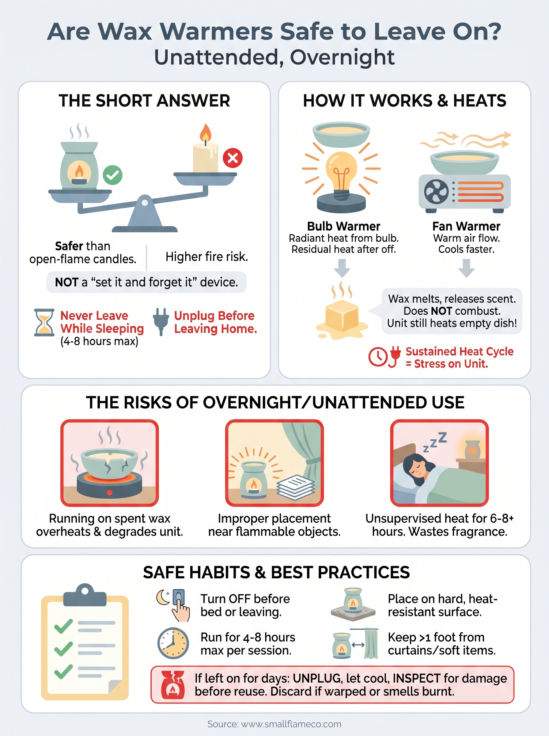 are wax warmers safe to leave on infographic