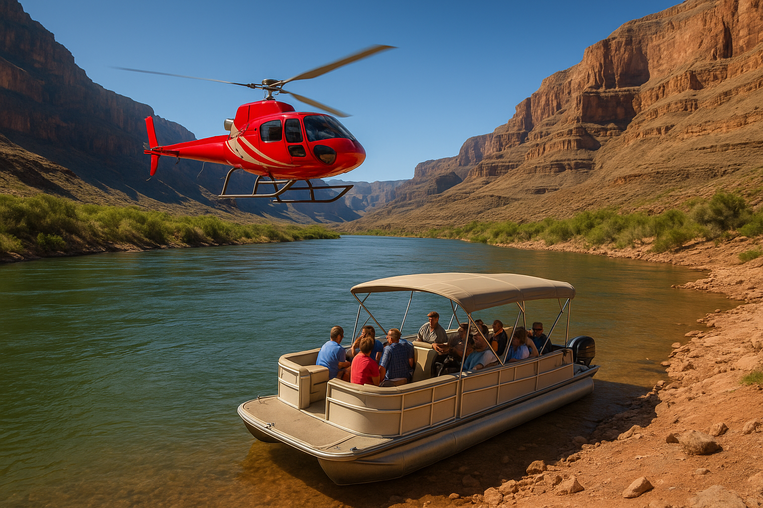 5. West Rim helicopter landing with Colorado River boat