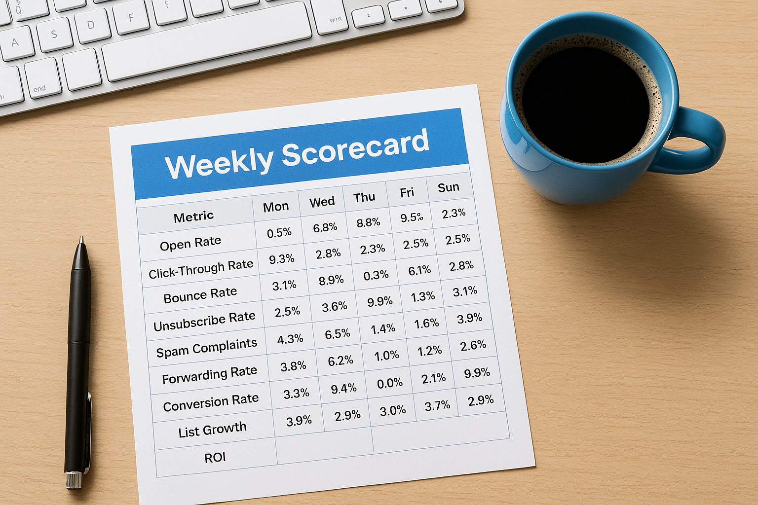Put these metrics into a weekly scorecard