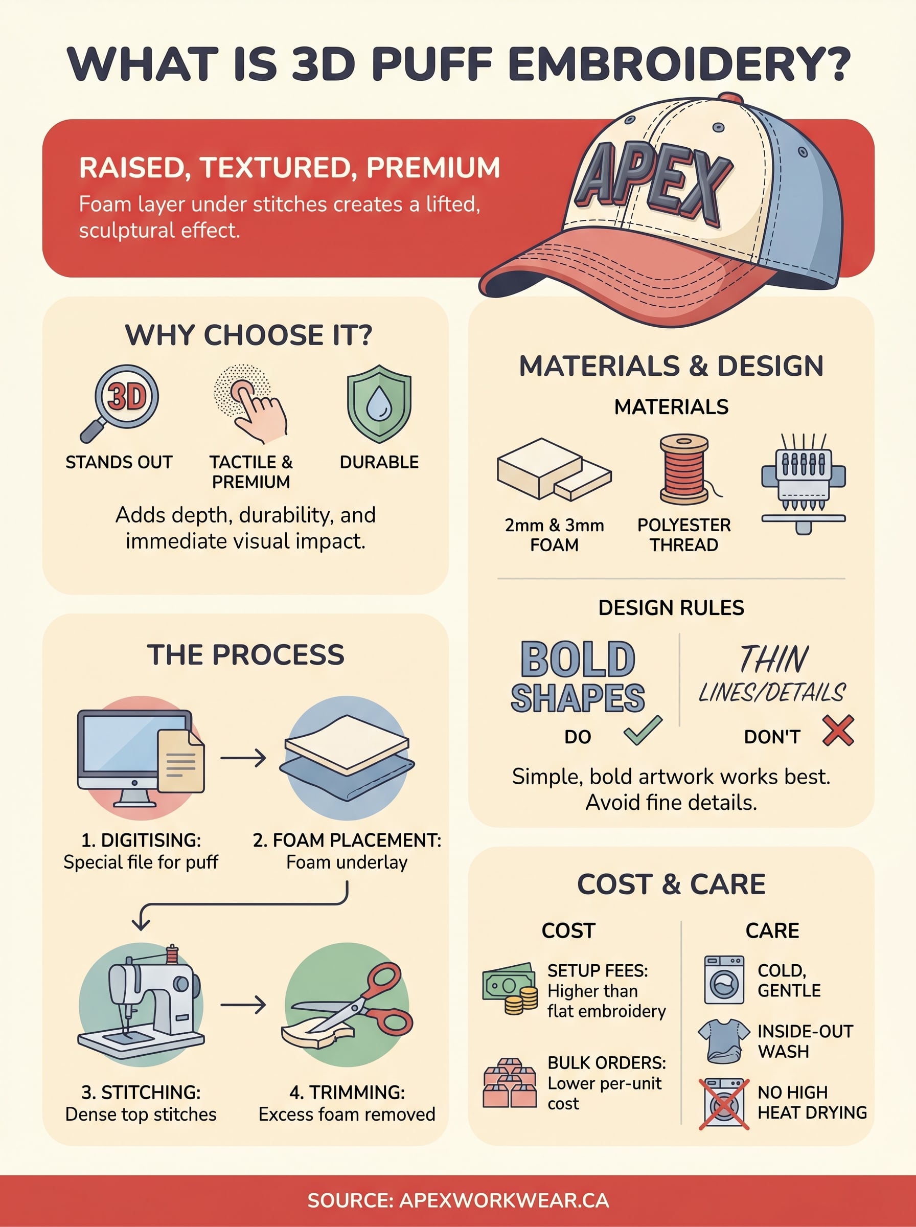 what is 3d puff embroidery infographic