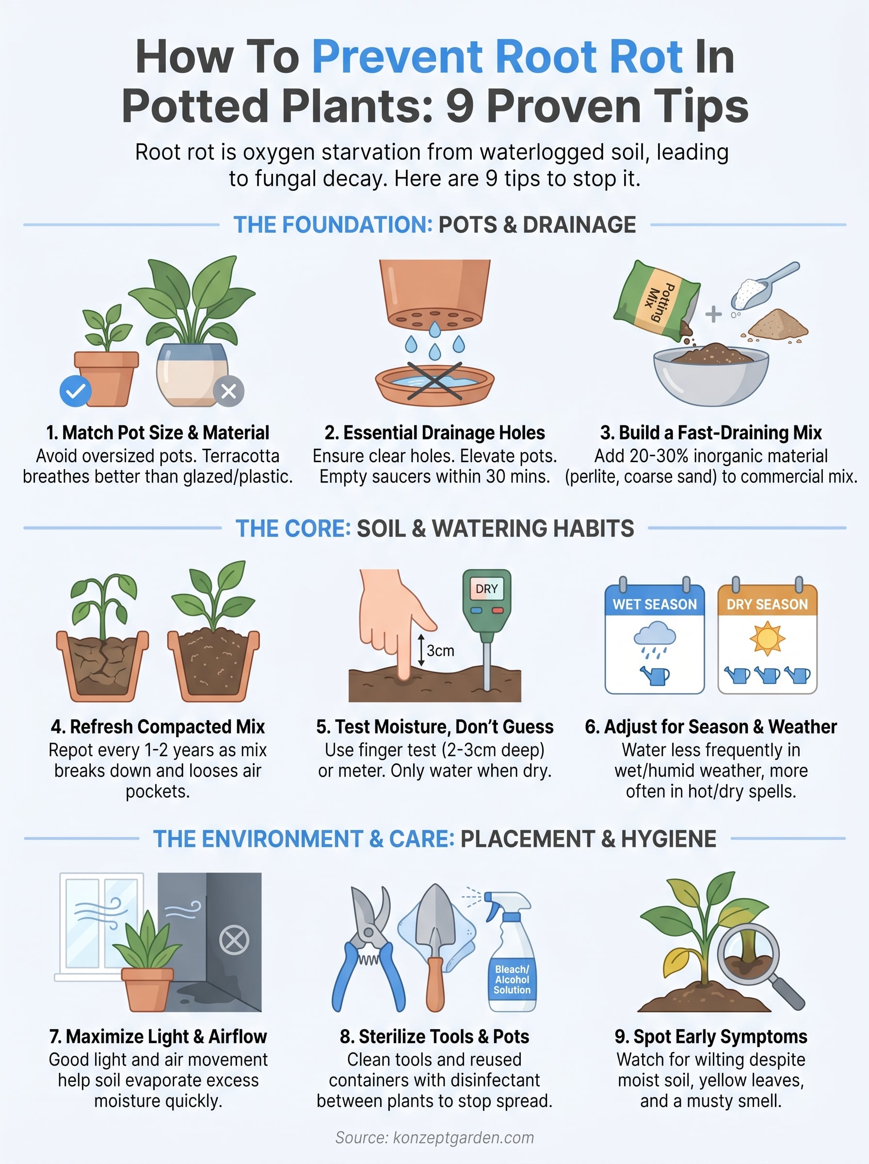 how to prevent root rot in potted plants infographic