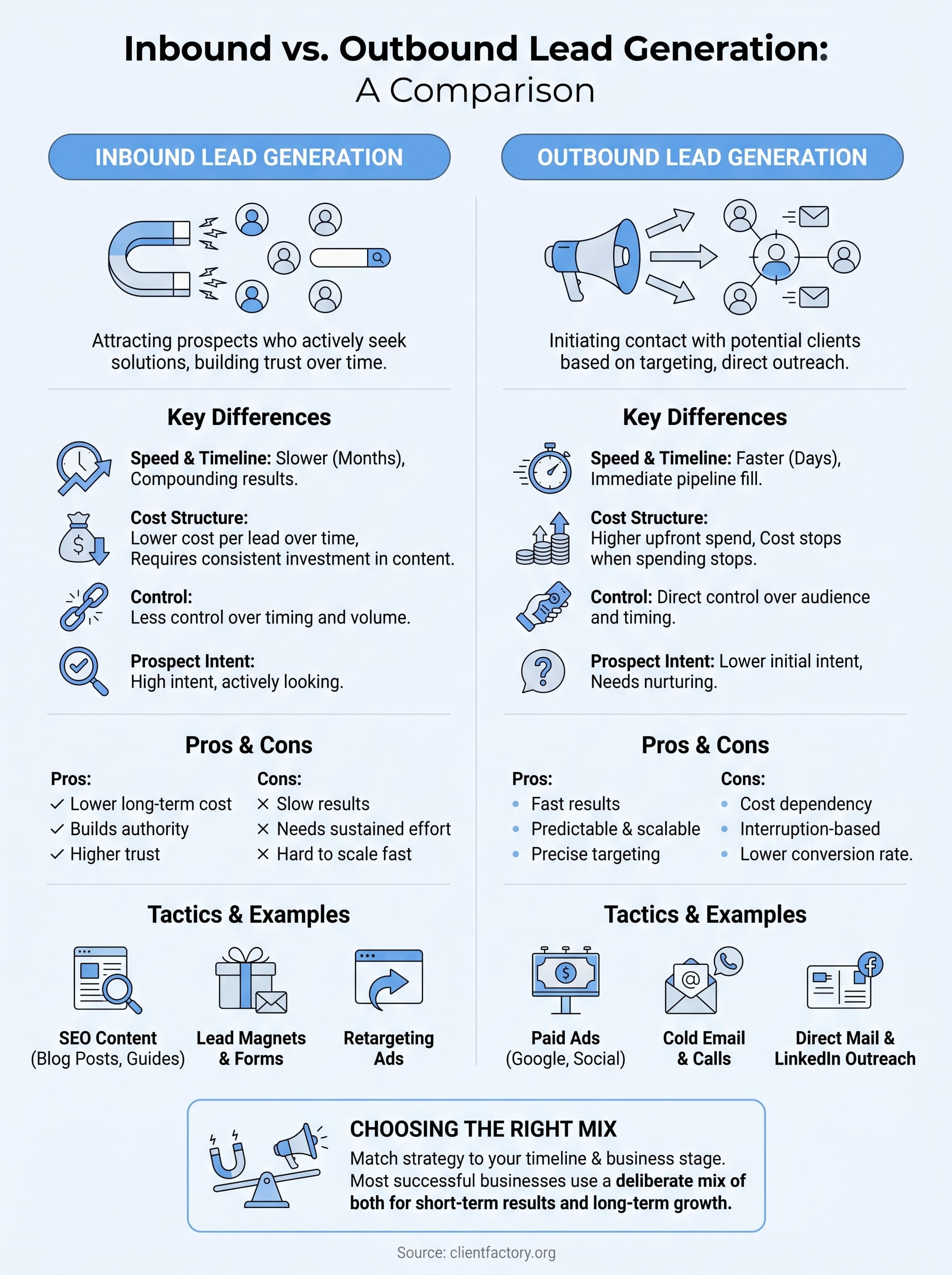 inbound vs outbound lead generation infographic