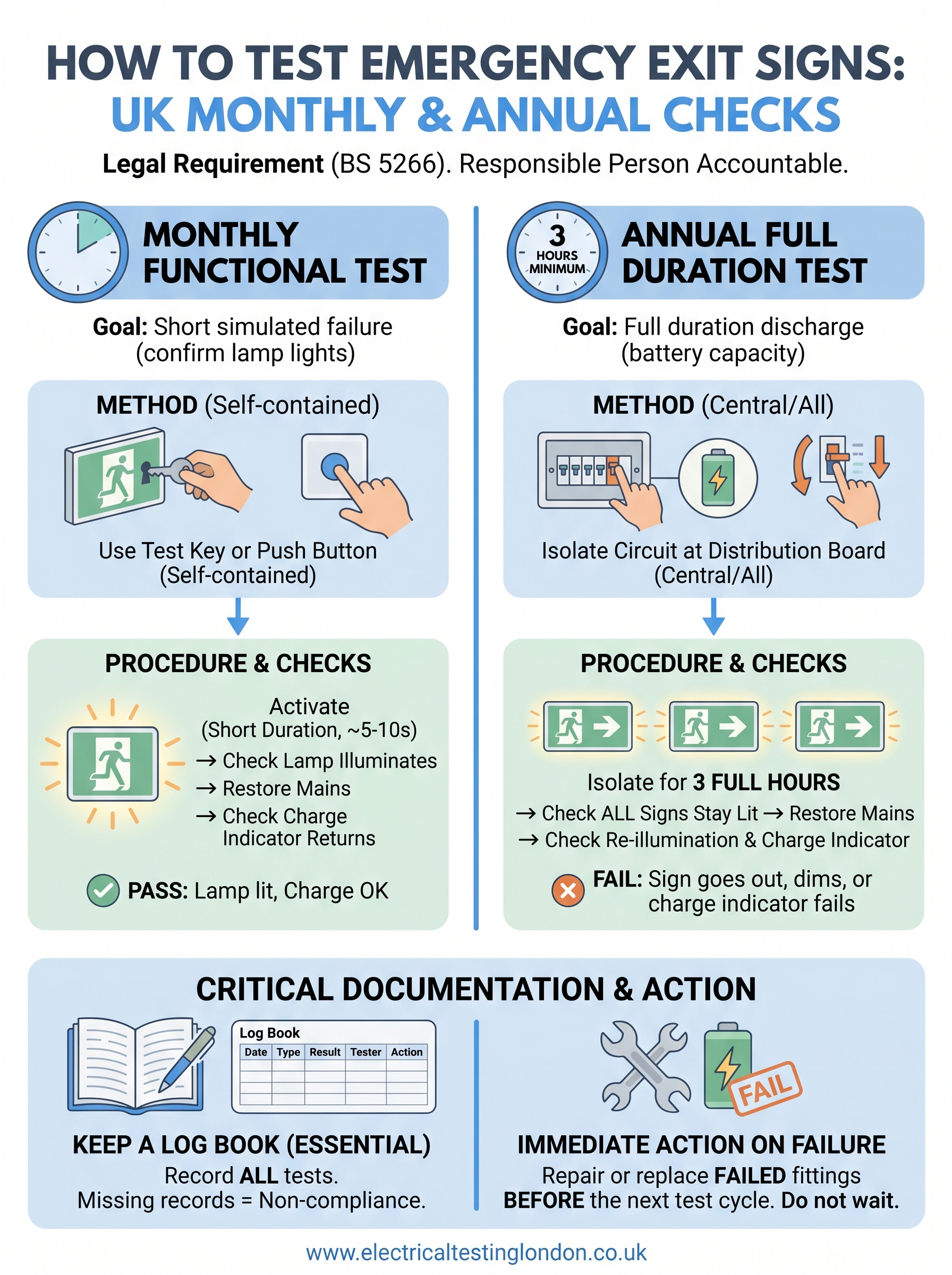 how to test emergency exit signs infographic
