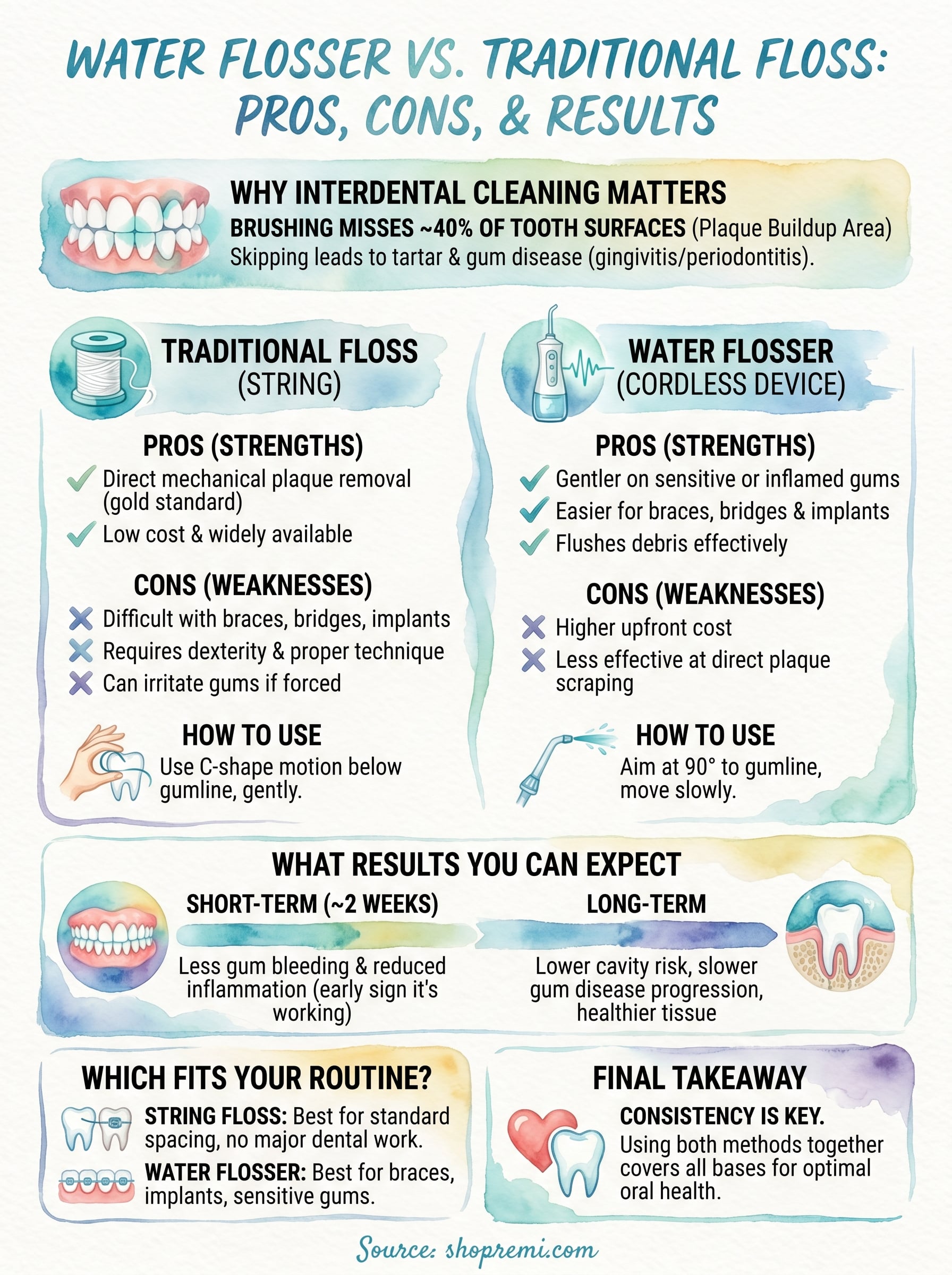water flosser vs traditional floss infographic