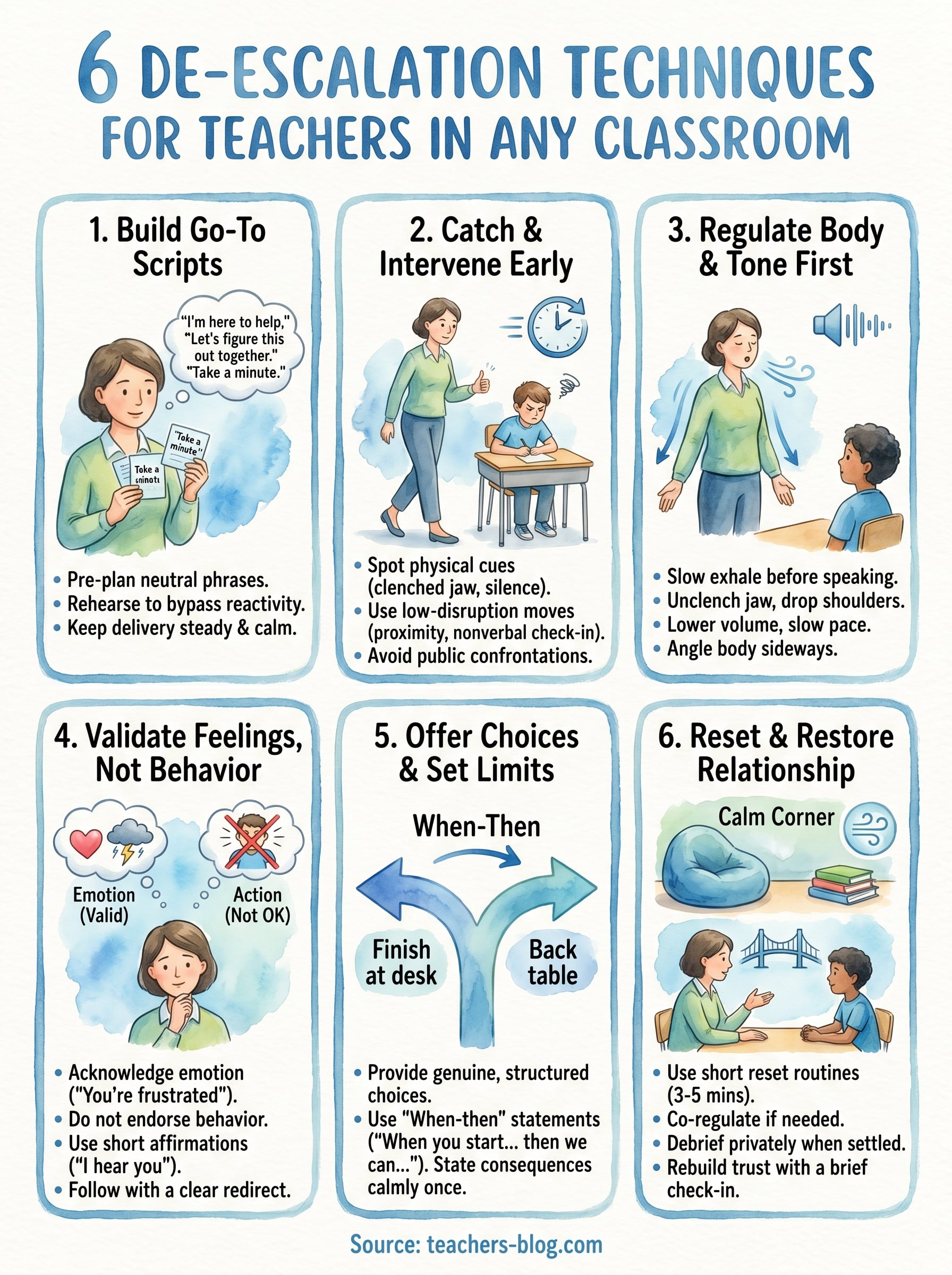 de-escalation techniques for teachers infographic