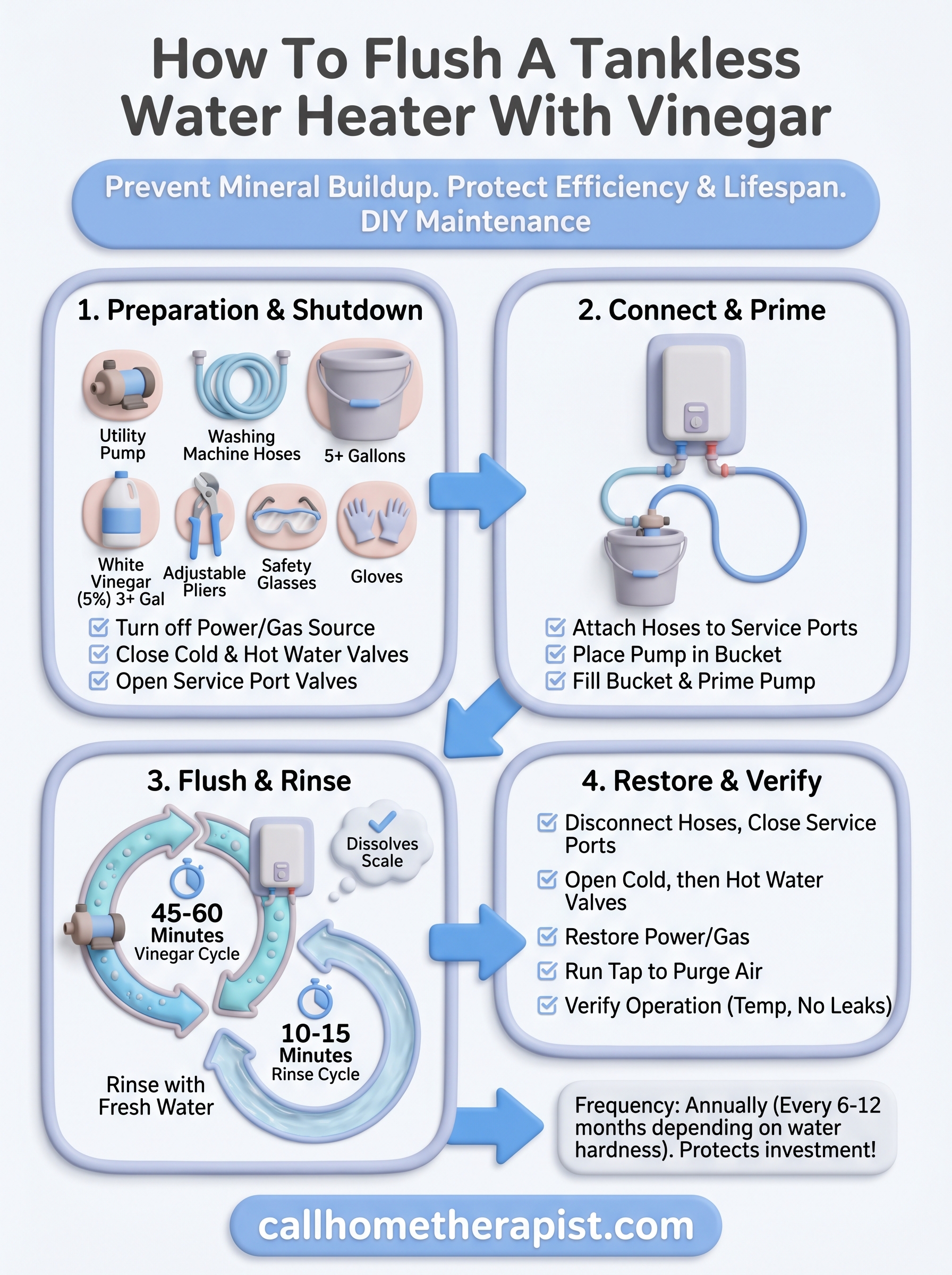 how to flush a tankless water heater infographic