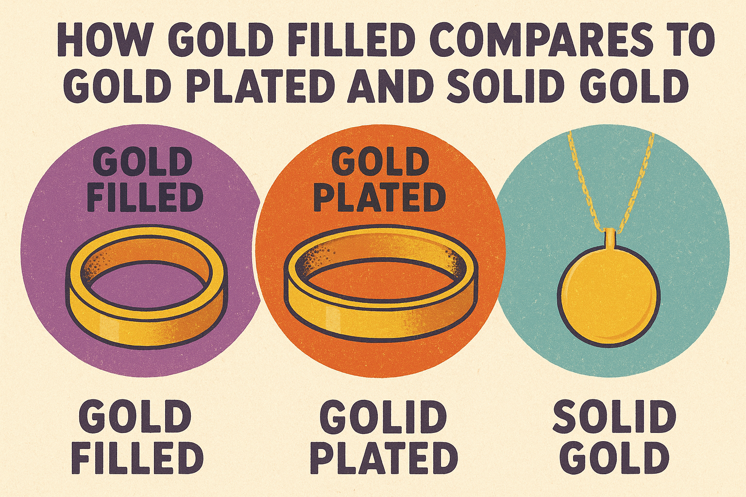 How gold filled compares to gold plated and solid gold