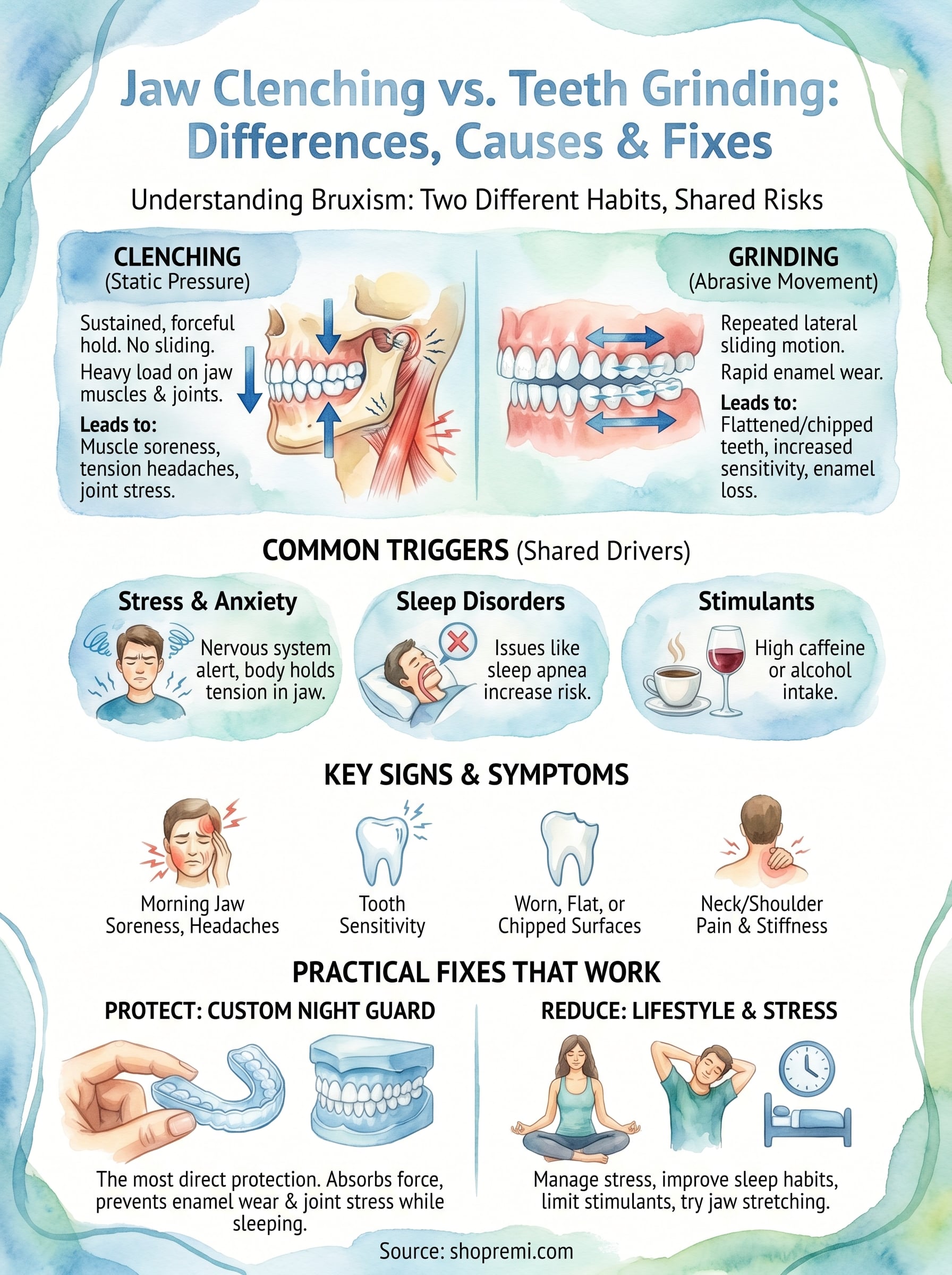 jaw clenching vs teeth grinding infographic